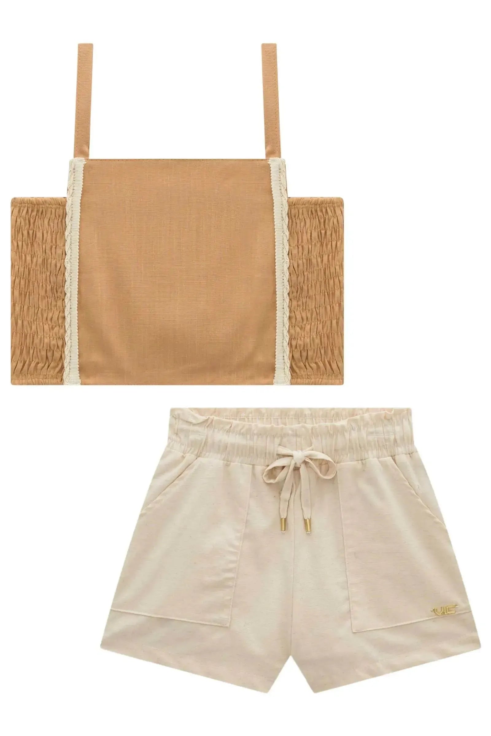 Conjunto de Regata em Viscose e Shorts em Linho com Elastano 98916 Vic Teen Menina
