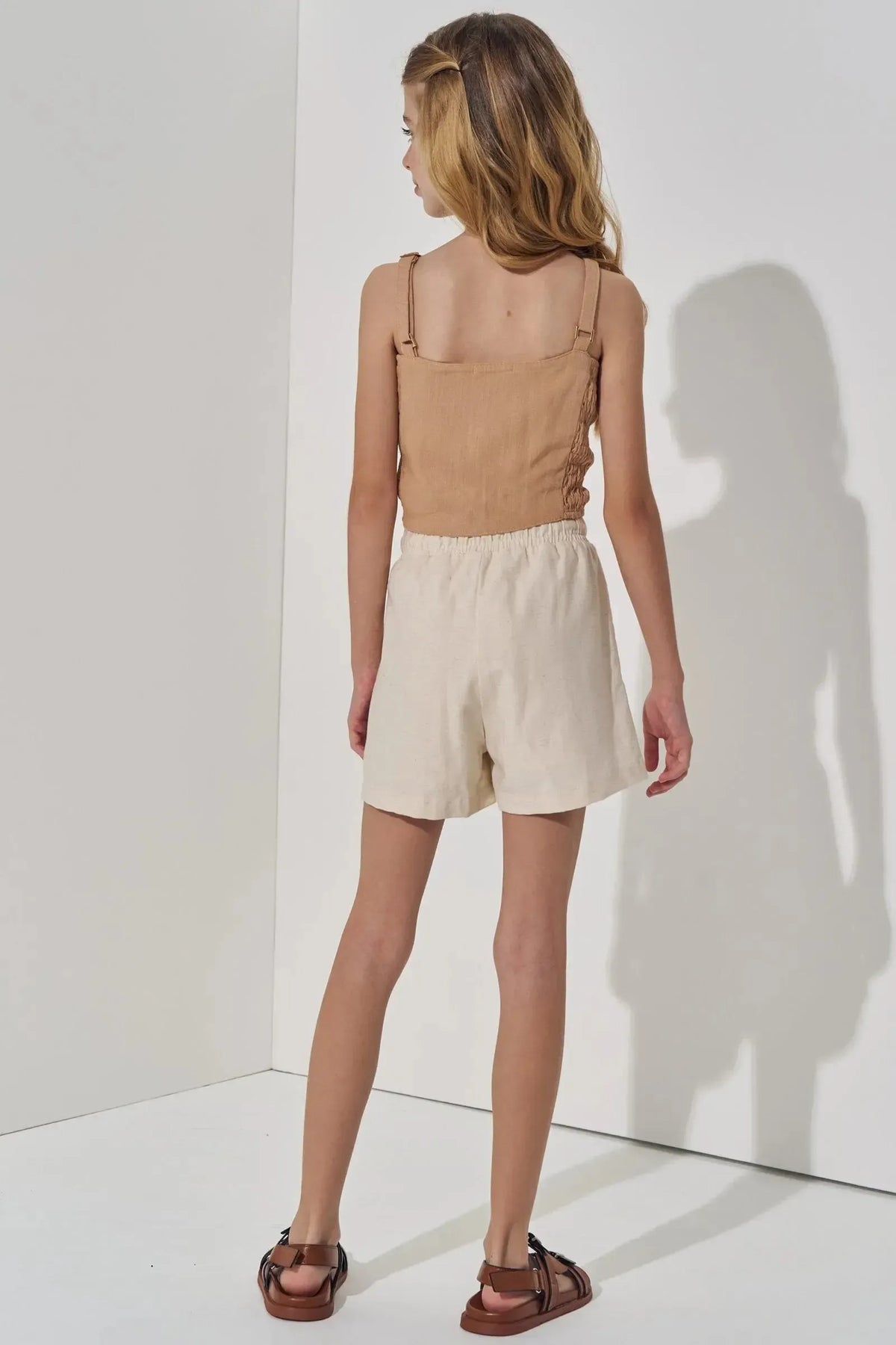 Conjunto de Regata em Viscose e Shorts em Linho com Elastano 98916 Vic Teen Menina