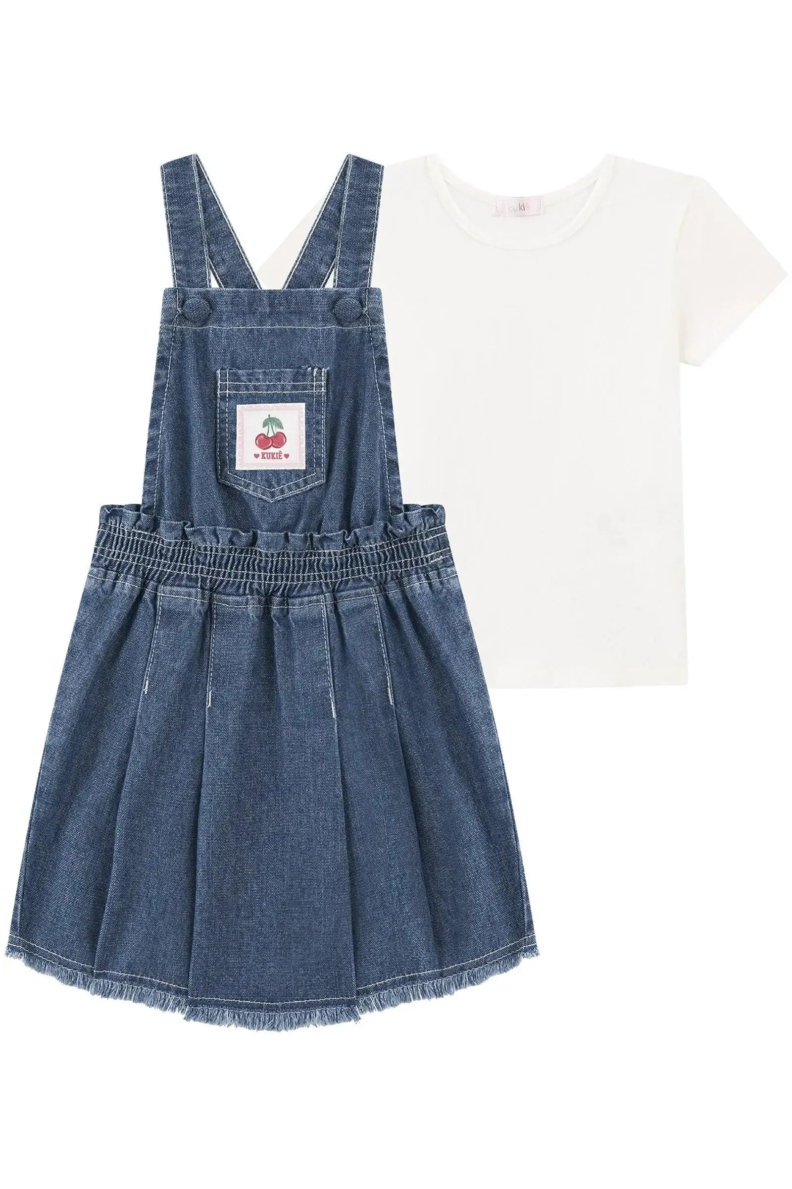 Conjunto de Salopete em Jeans e Blusa 93828 Kukiê Infantil Menina