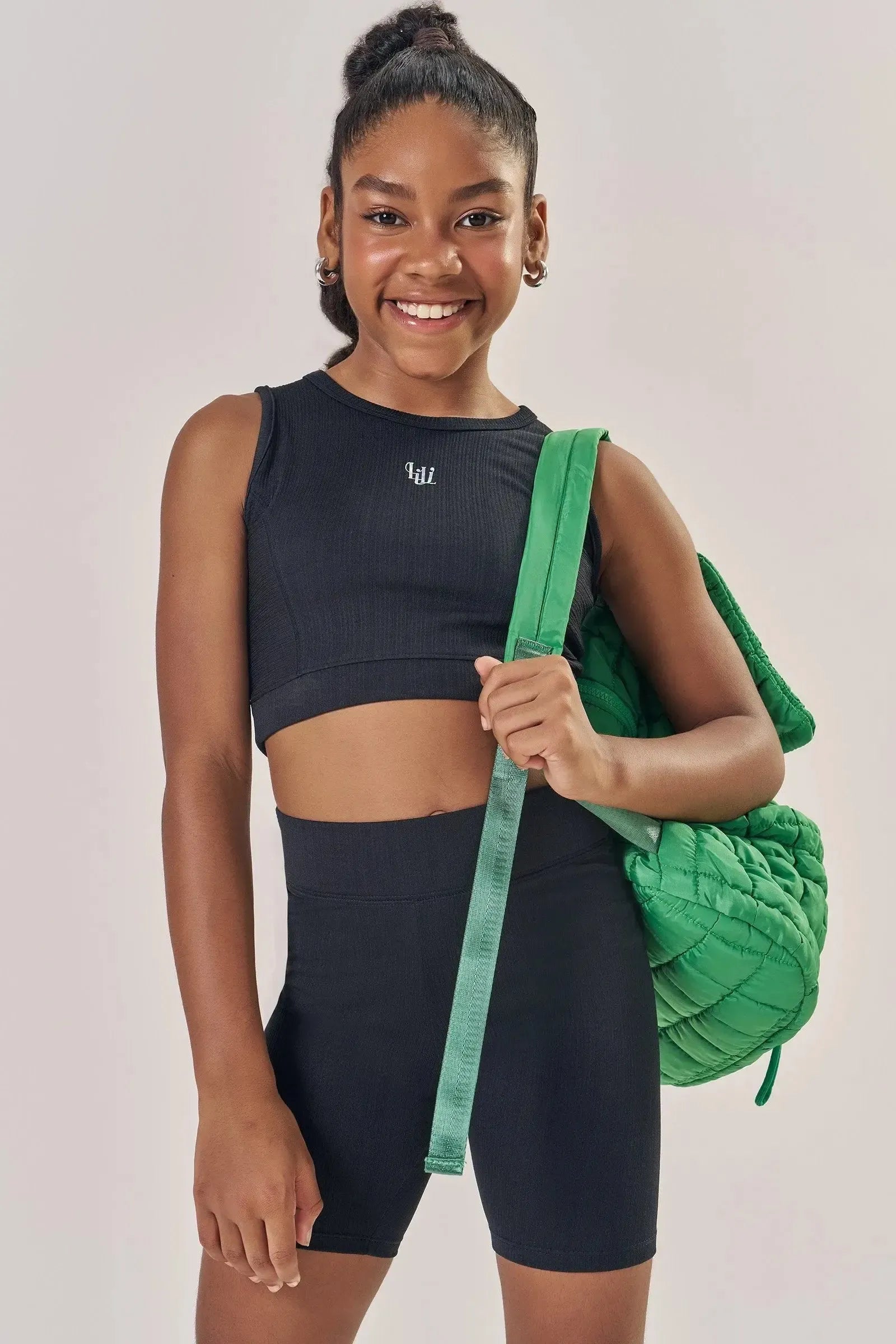 Conjunto de Top Cropped e Bermuda Biker em Malha Jacquard UV Dry 50+ 85312 Lilimoon Teen Menina