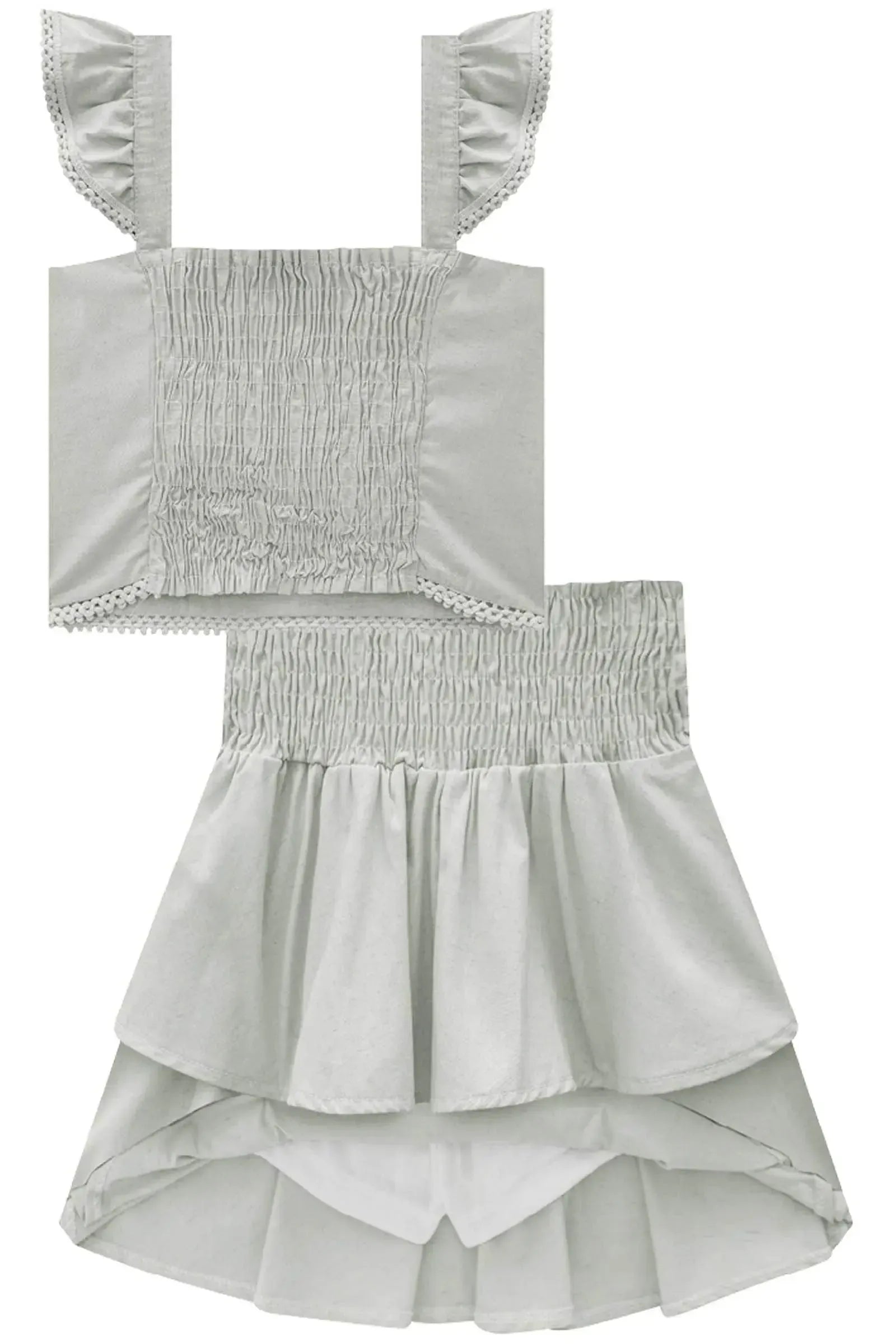 Conjunto de Top Cropped e Saia em Linho Deluxe com Shorts Embutido 84405 Lilimoon Teen Menina