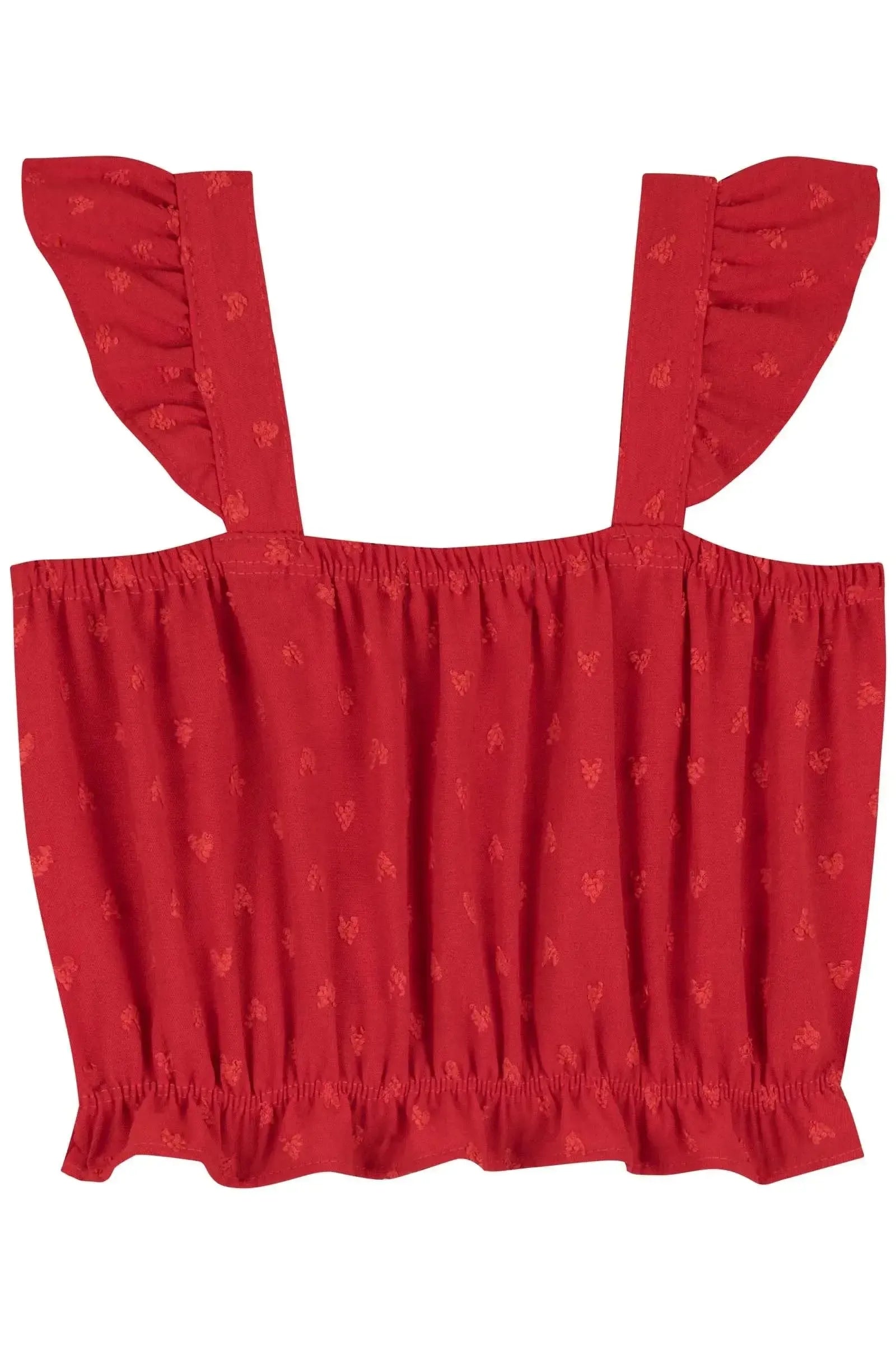 Conjunto de Top Cropped e Saia Midi em Crepe Textura Coração (com Shorts Embutido) 86013 Kukiê Infantil Menina