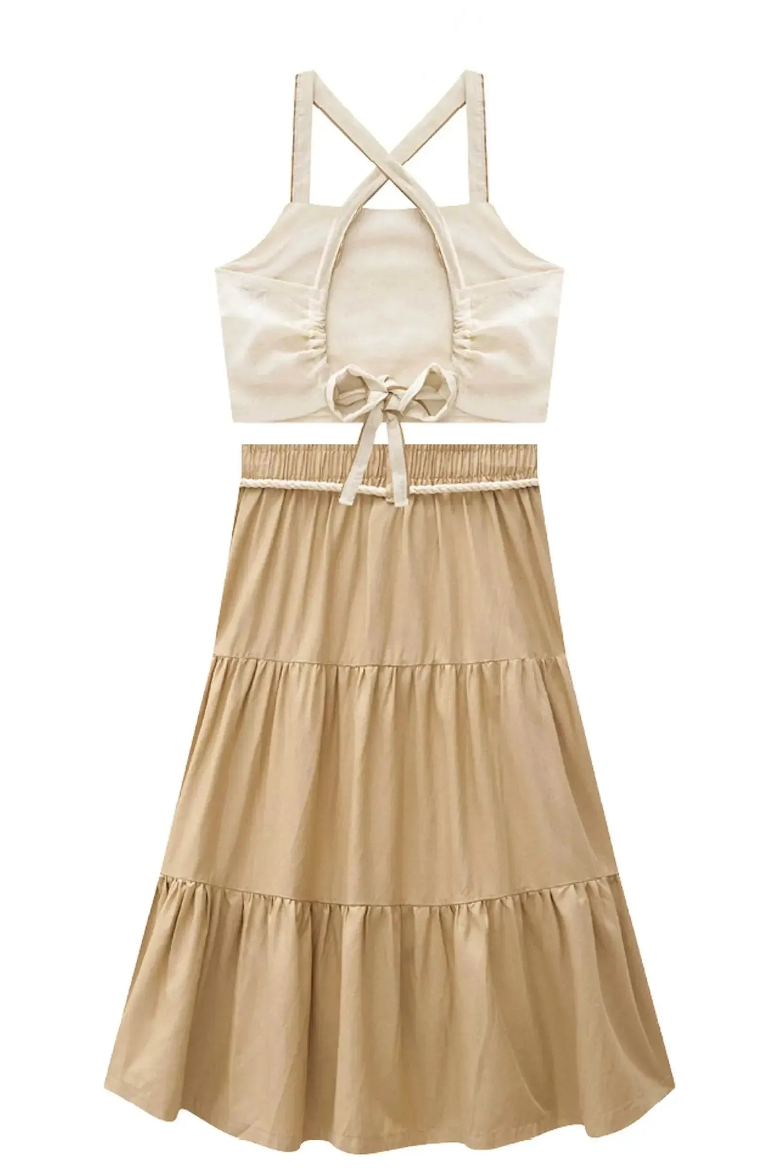 Conjunto de Top Cropped e Saia New Midi em Linho Santorine 84932 Vic&Vicky Teen Menina