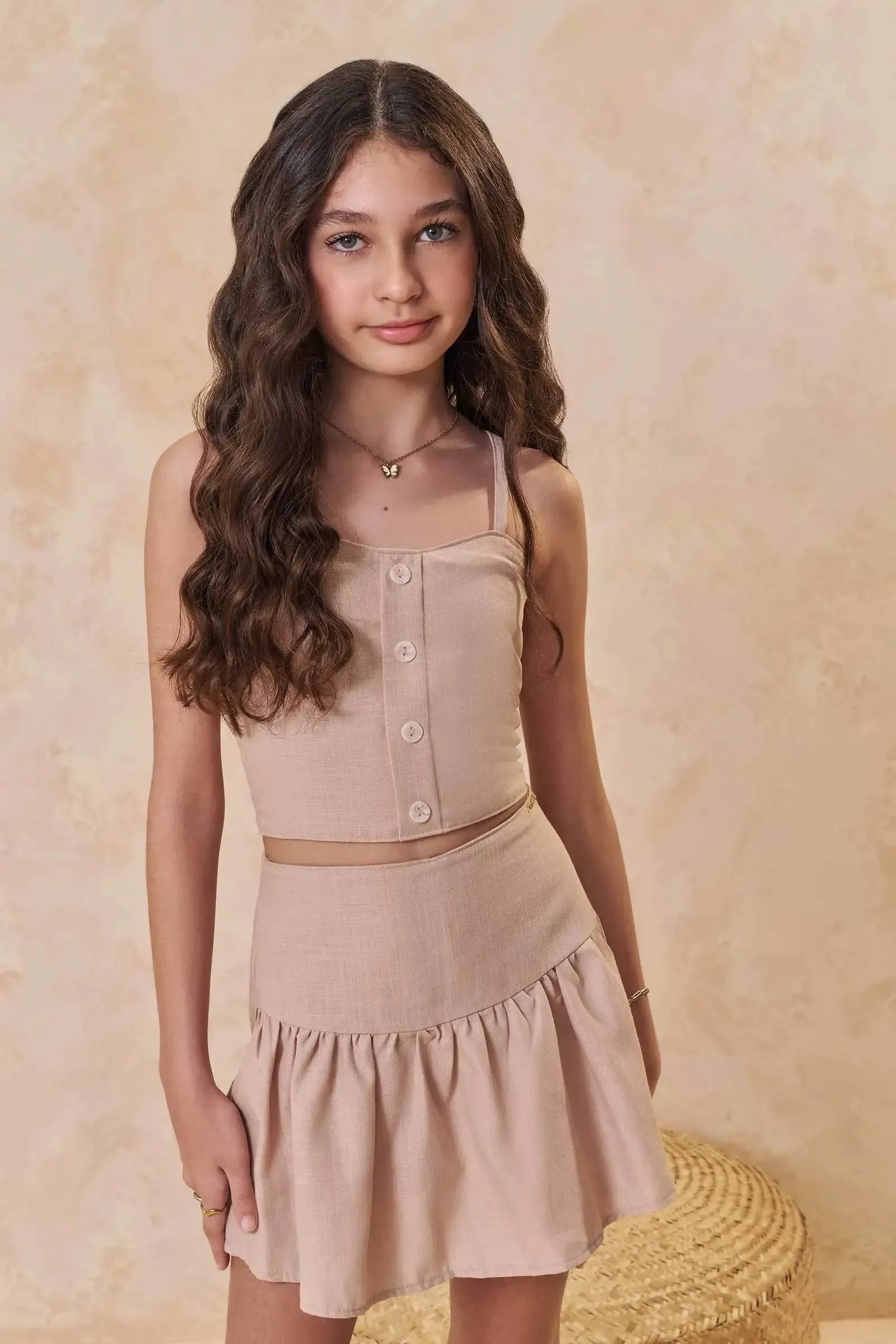 Conjunto de Top Cropped e Short Saia em Tecido New Positano 95205 Lilimoon Teen Menina