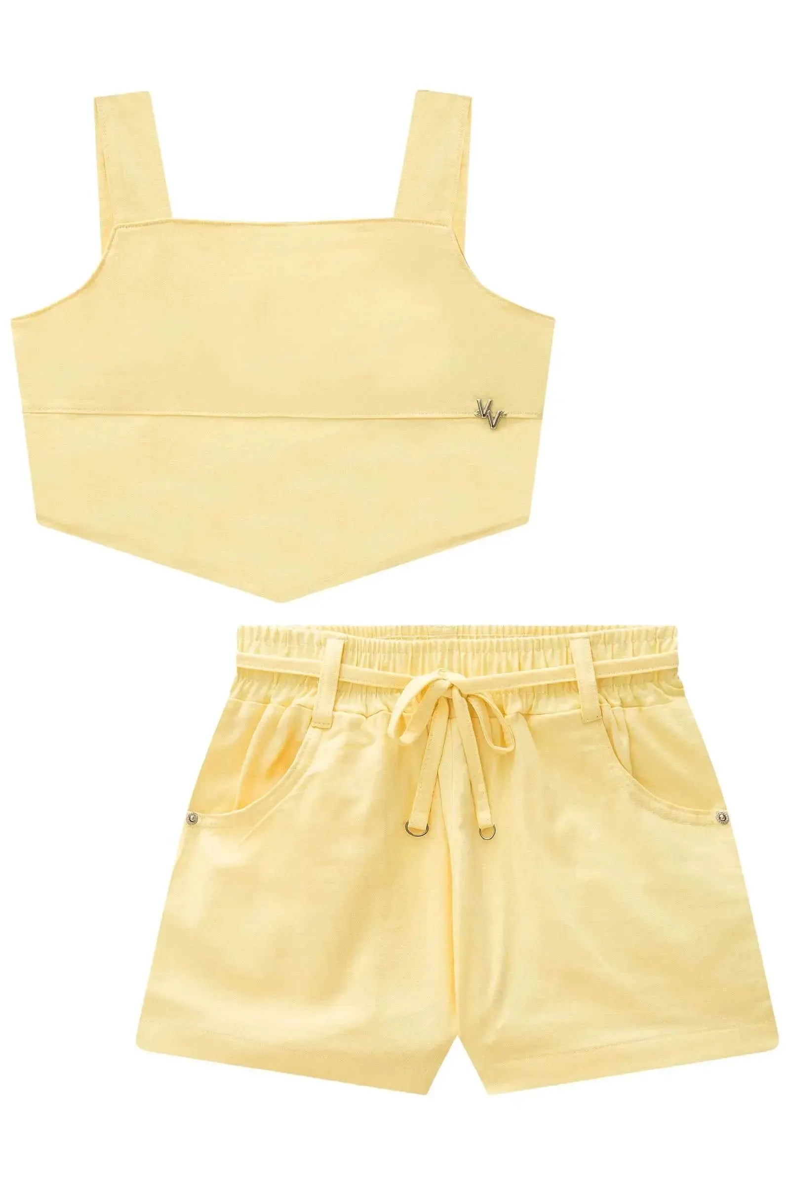 Conjunto de Top Cropped e Shorts e Sarja com Elastano 86722 Vic&Vicky Teen Menina