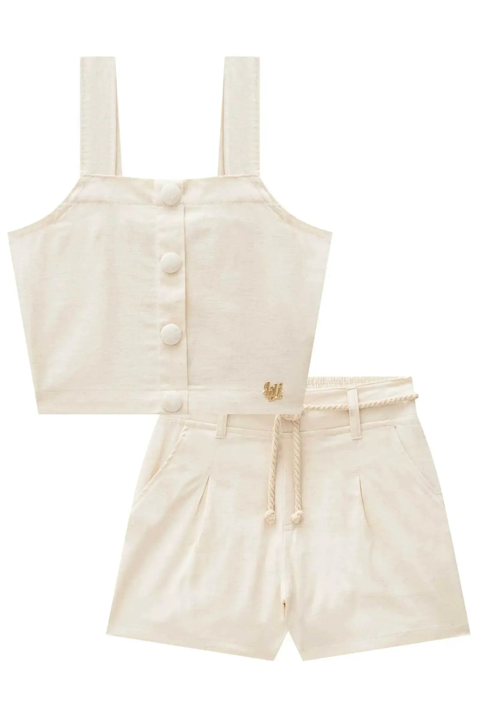 Conjunto de Top Cropped e Shorts em Linho Santorine 84796 Lilimoon Teen Menina