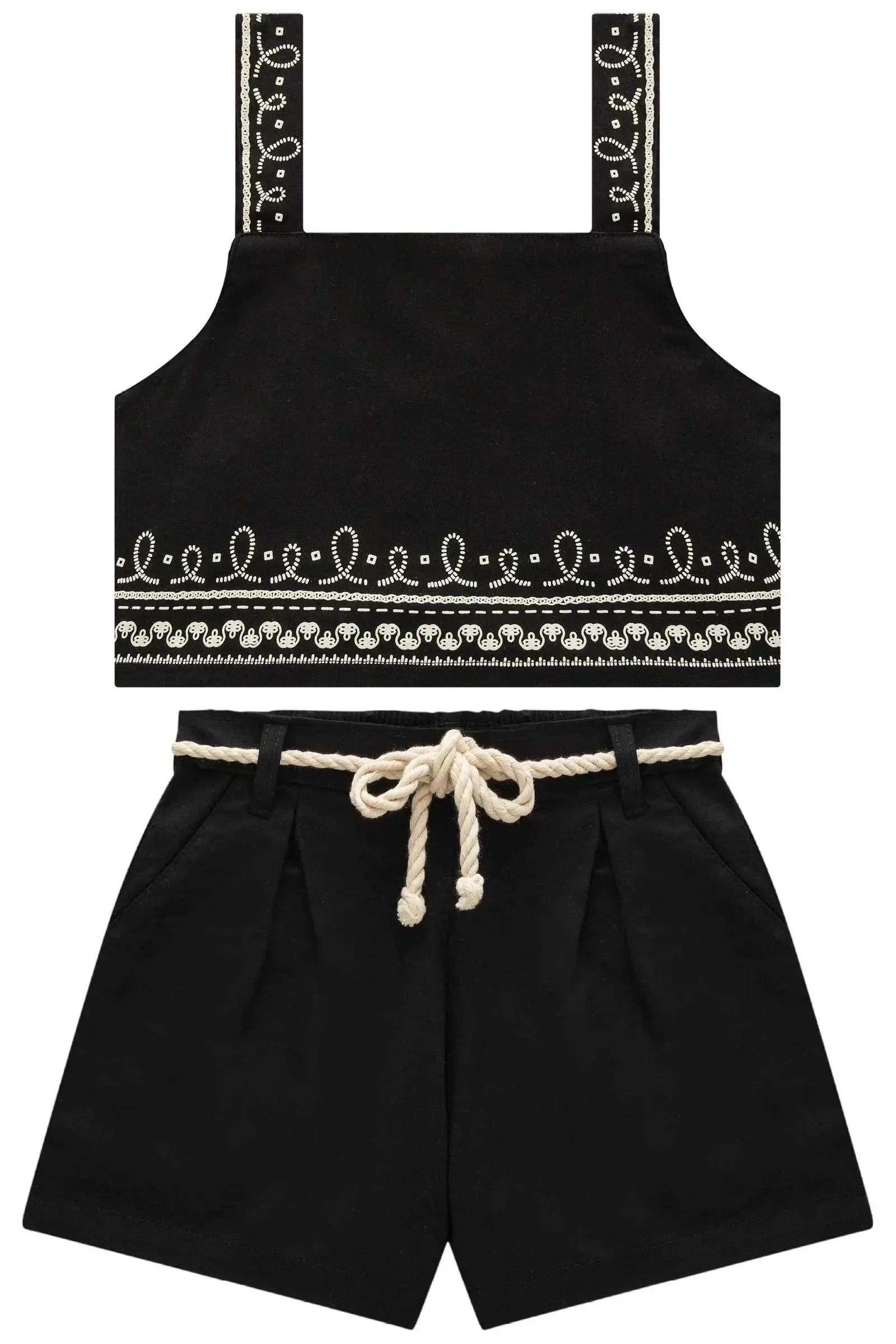 Conjunto de Top Cropped e Shorts em Sarja com Elastano 84910 Vic&Vicky Teen Menina