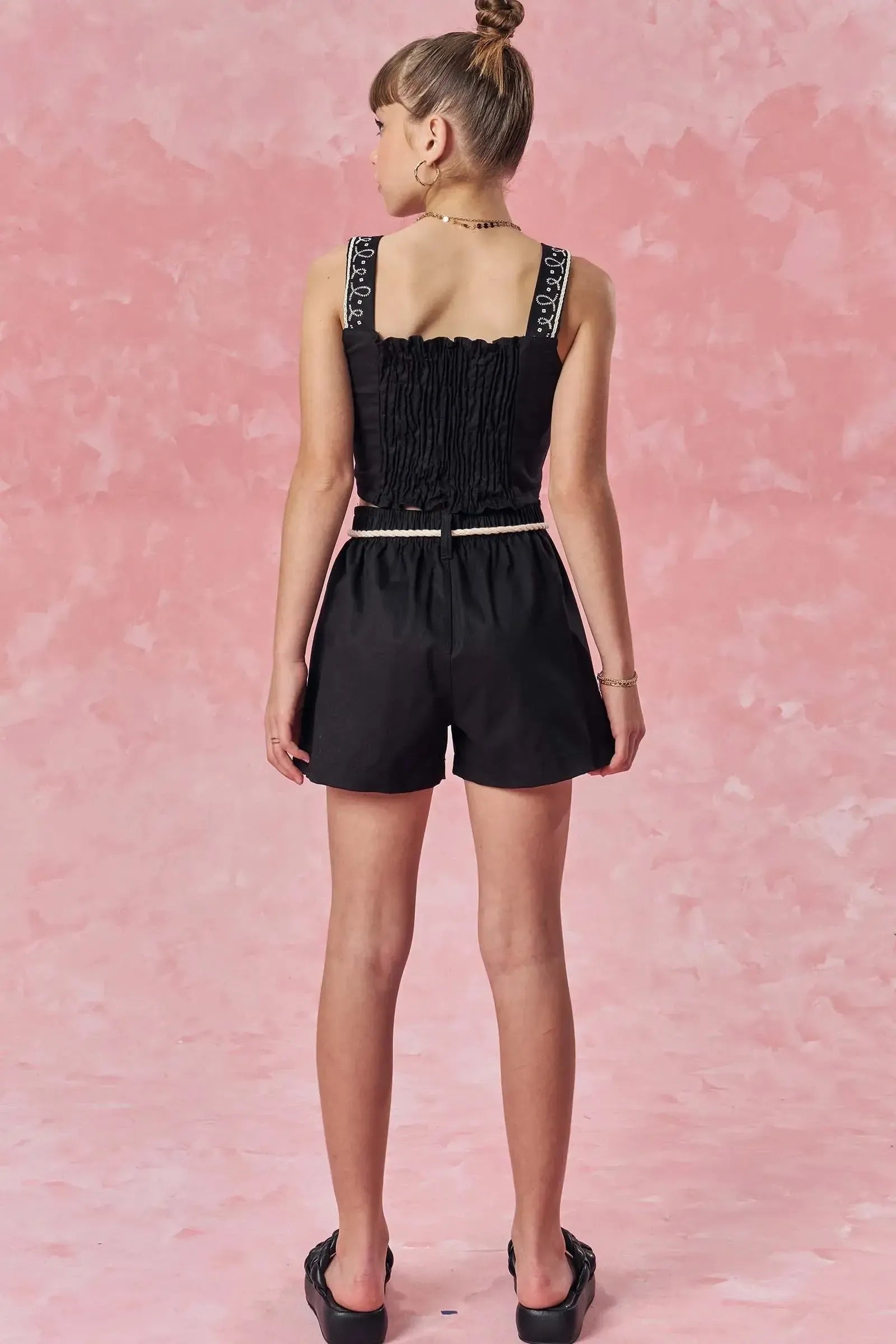 Conjunto de Top Cropped e Shorts em Sarja com Elastano 84910 Vic&Vicky Teen Menina