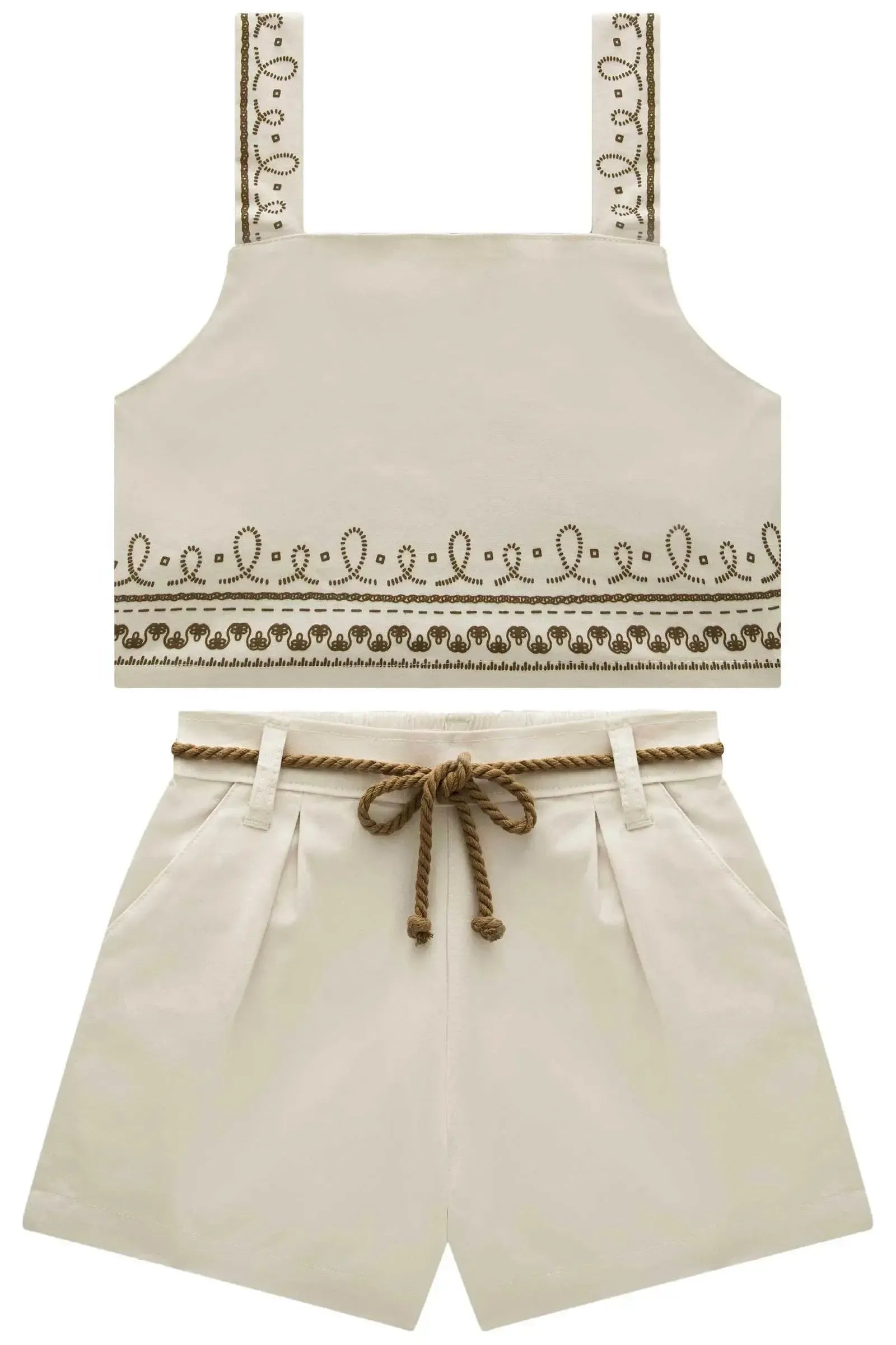 Conjunto de Top Cropped e Shorts em Sarja com Elastano 84910 Vic&Vicky Teen Menina