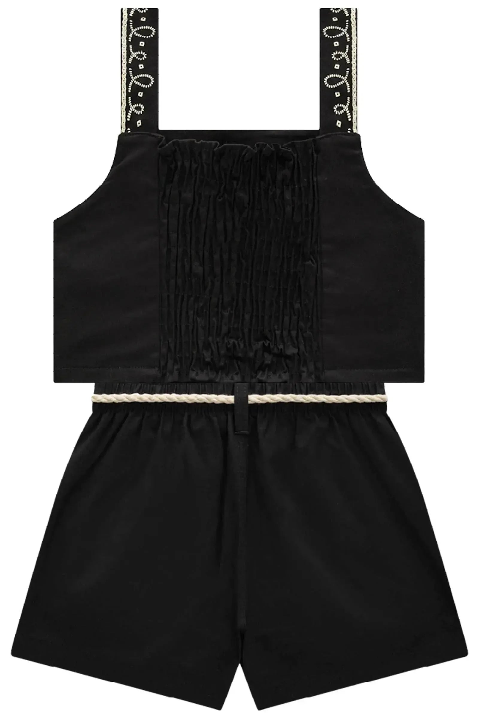 Conjunto de Top Cropped e Shorts em Sarja com Elastano 84910 Vic&Vicky Teen Menina