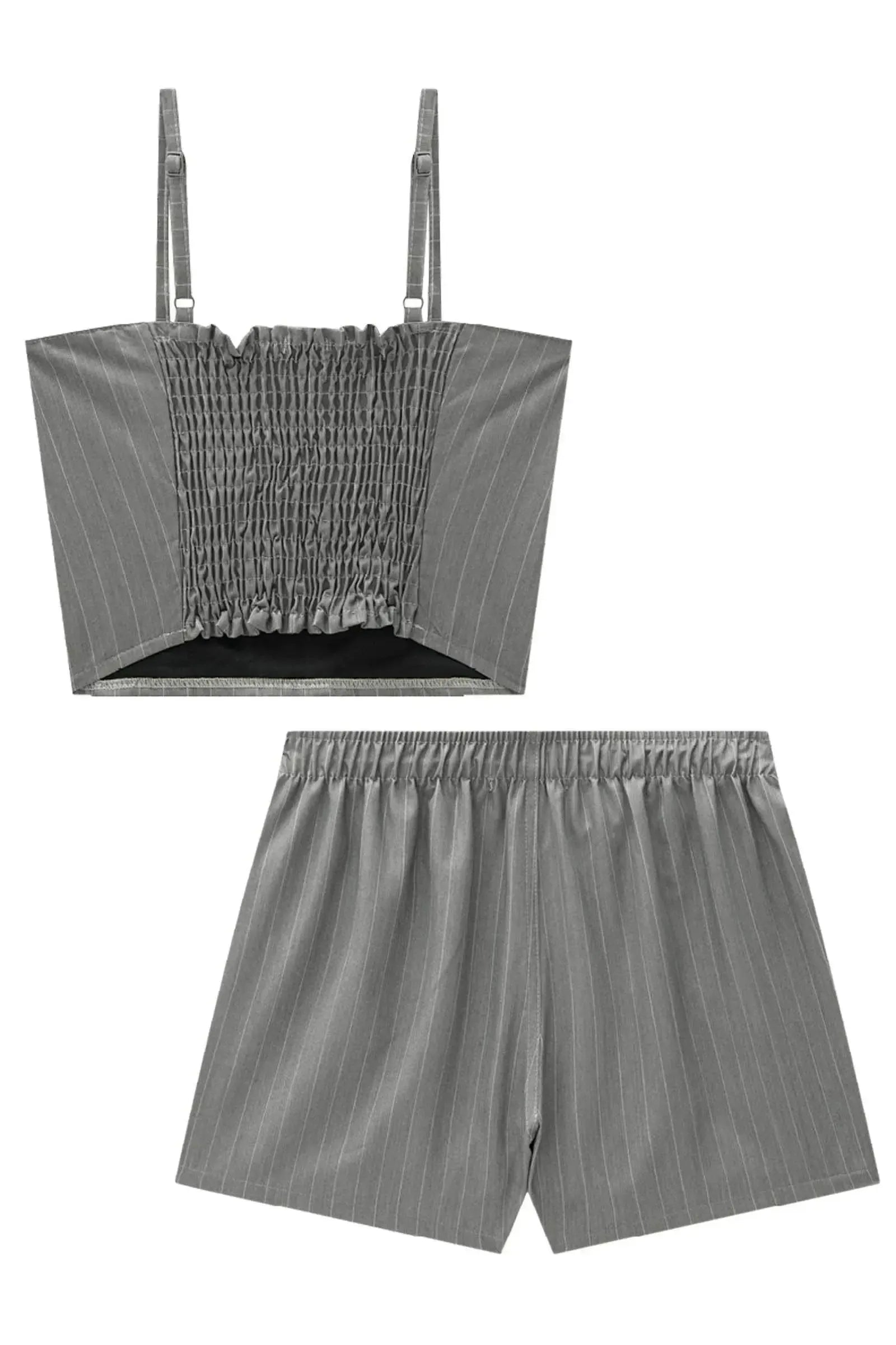 Conjunto de Top Cropped e Shorts em Tecido Risca de Giz 83883 Lilimoon Teen Menina