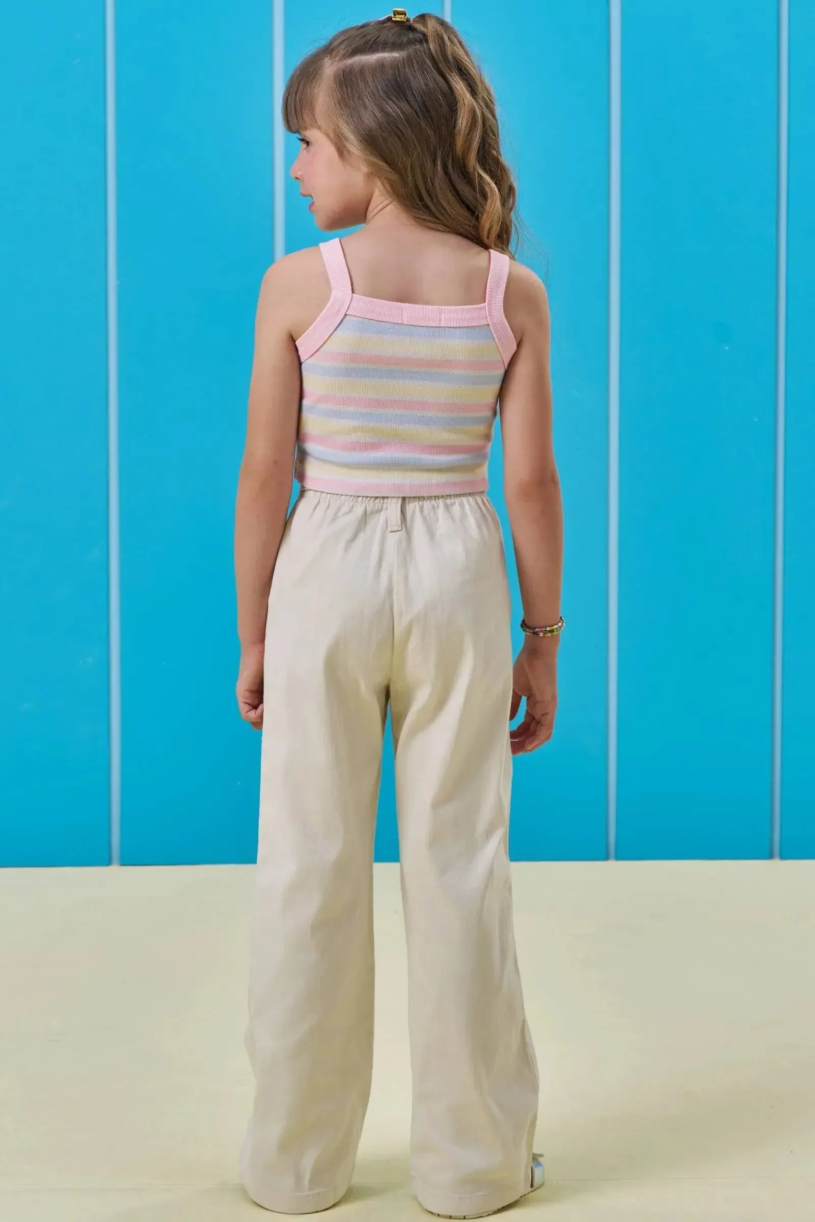 Conjunto de Top Cropped em Canelado e Calça em Sarja com Elastano 97129 Kukiê Infantil Menina