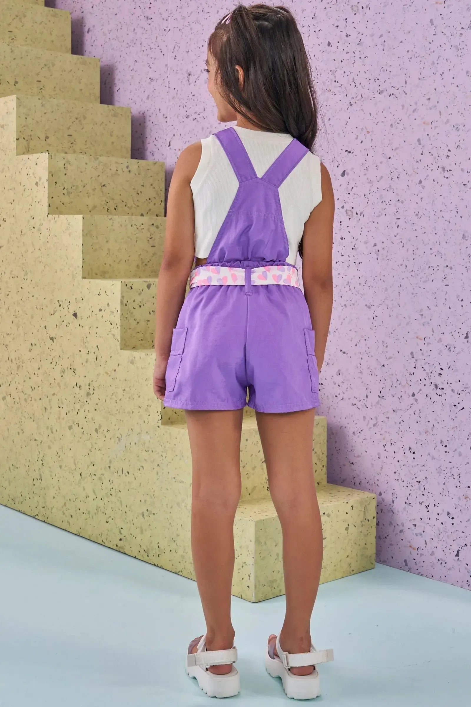 Conjunto de Top Cropped em Canelado e Jardineira em Cupro 87314 Kukiê Infantil Menina