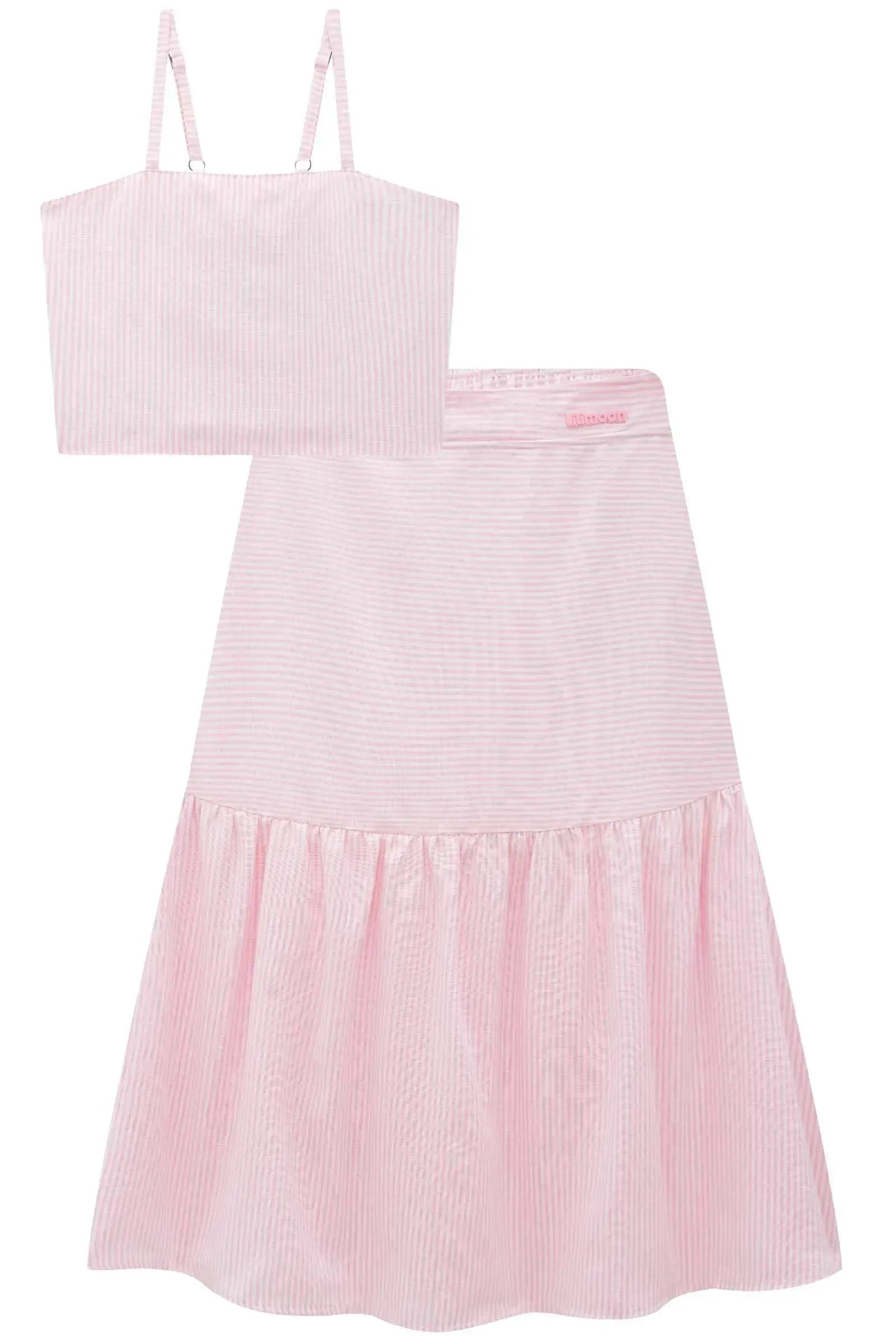 Conjunto de Top e Saia Midi em Alfaiataria Stripes 95648 Lilimoon Teen Menina