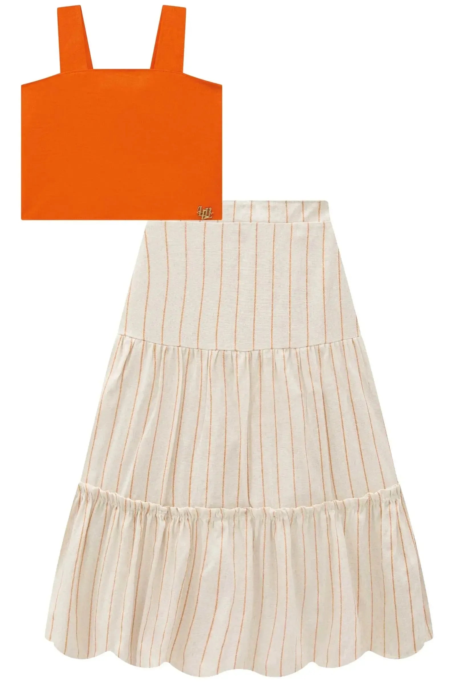Conjunto de Top em Air Flow e Saia Midi em Linho Rayon 95511 Lilimoon Teen Menina