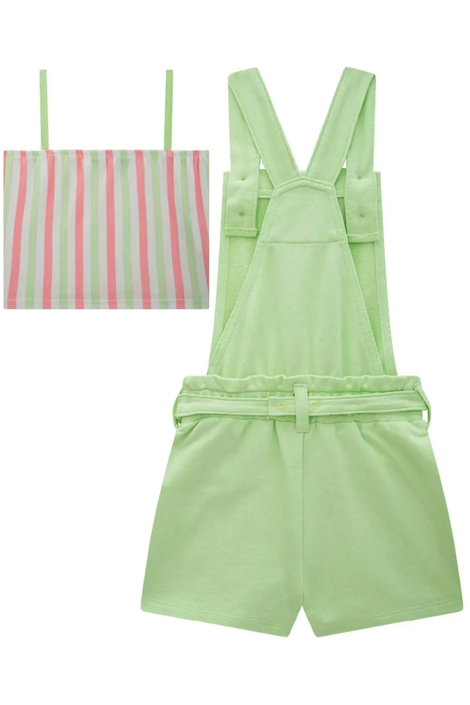 Conjunto de Top em Ribana Fancy e Jardineira em Moletom 83514 Infanti Infantil Menina