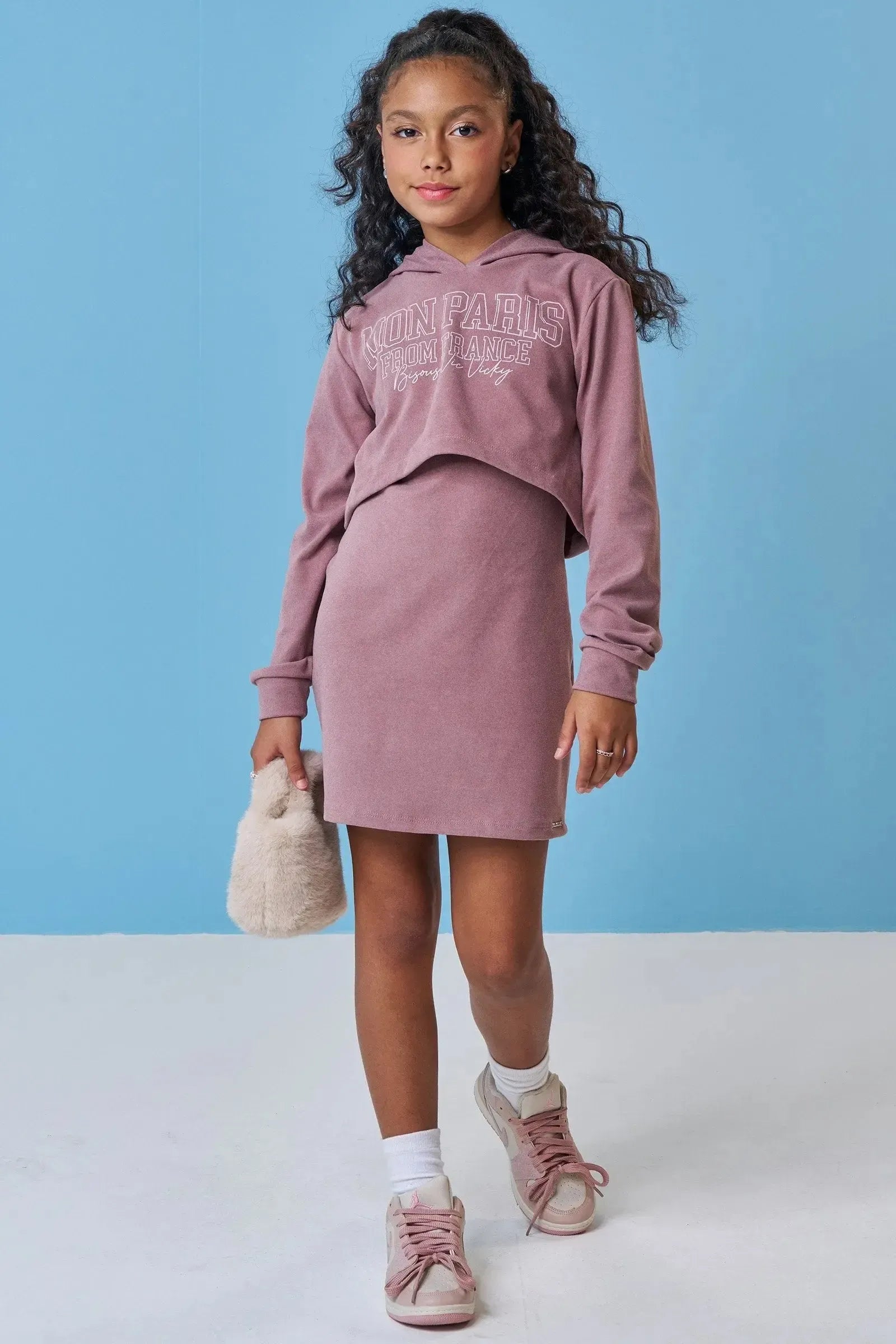 Conjunto de Vestido e Blusão Cropped em Tricô Luxo 92206 Vic&Vicky Teen Menina
