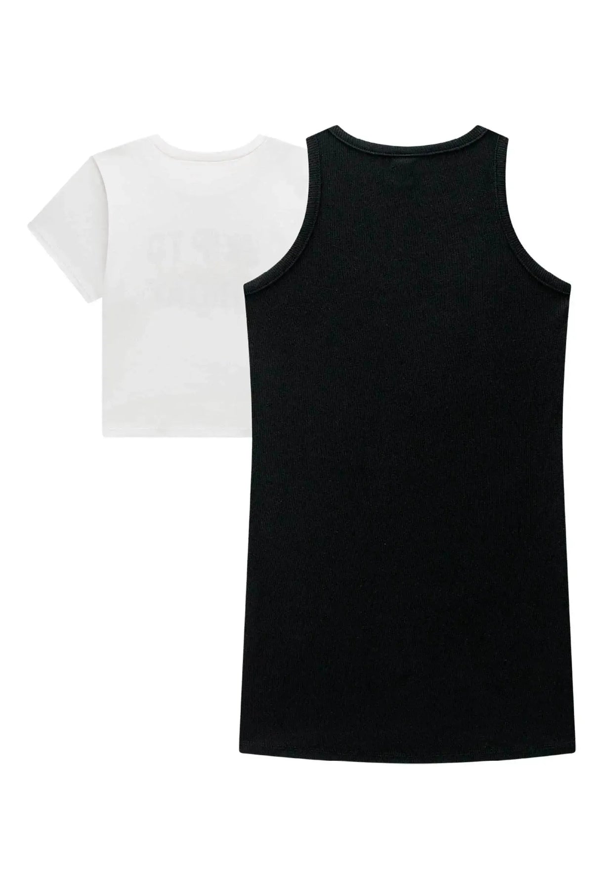 Conjunto de Vestido em Canelado Liz e Blusa Sobreposição em Meia Malha 98871 Vic Teen Menina