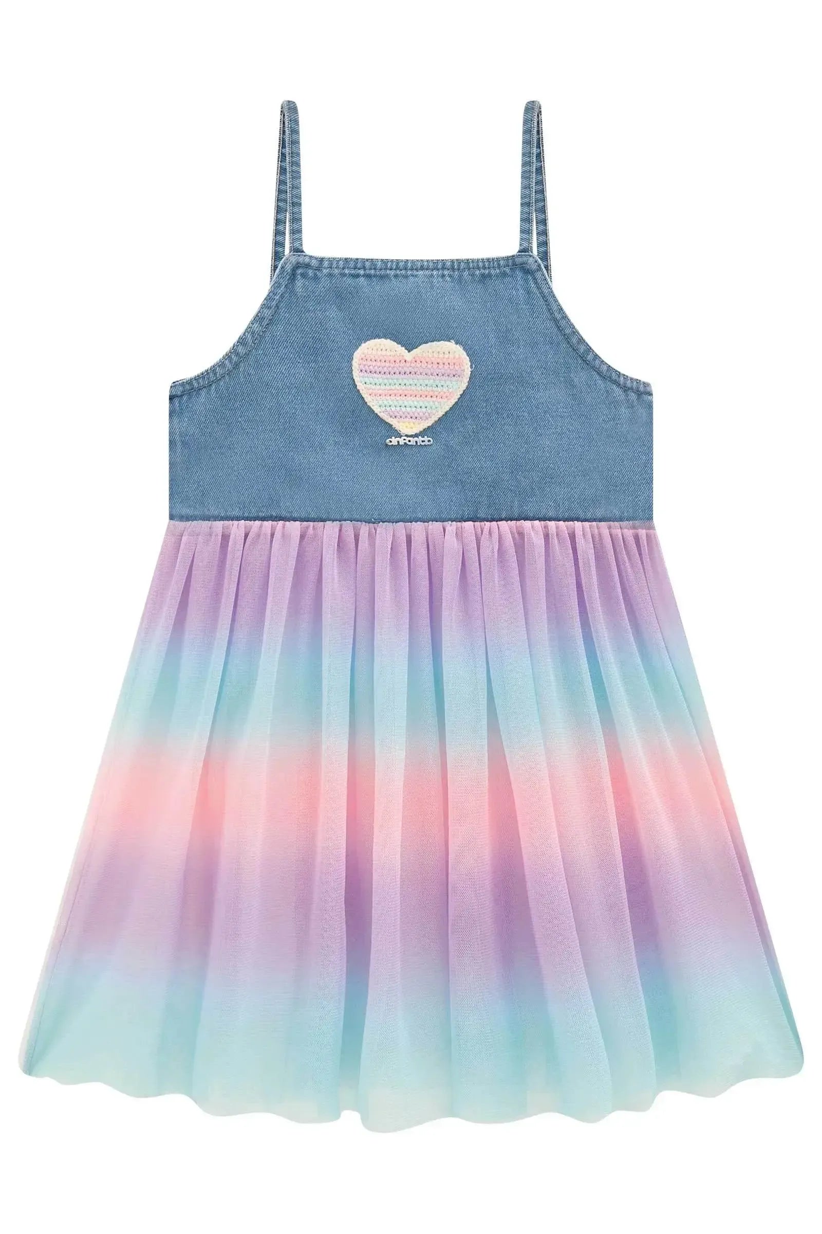 Conjunto de Vestido em Malha Power e Sobreposição em Jeans e Tule 97953 Infanti Infantil Menina