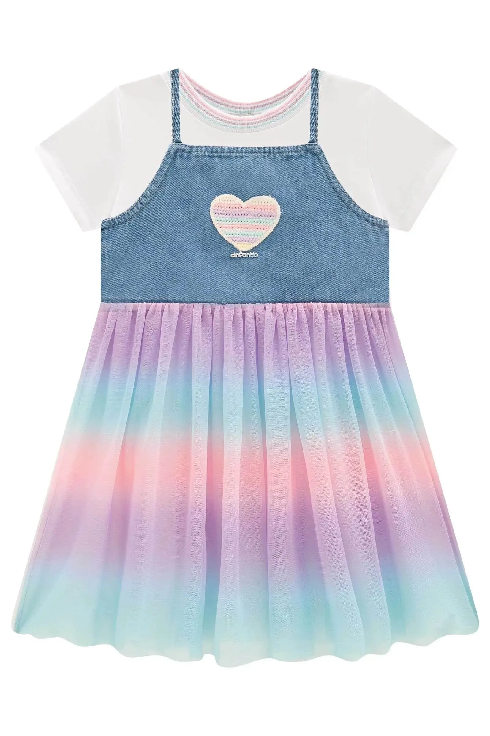 Conjunto de Vestido em Malha Power e Sobreposição em Jeans e Tule 97953 Infanti Infantil Menina