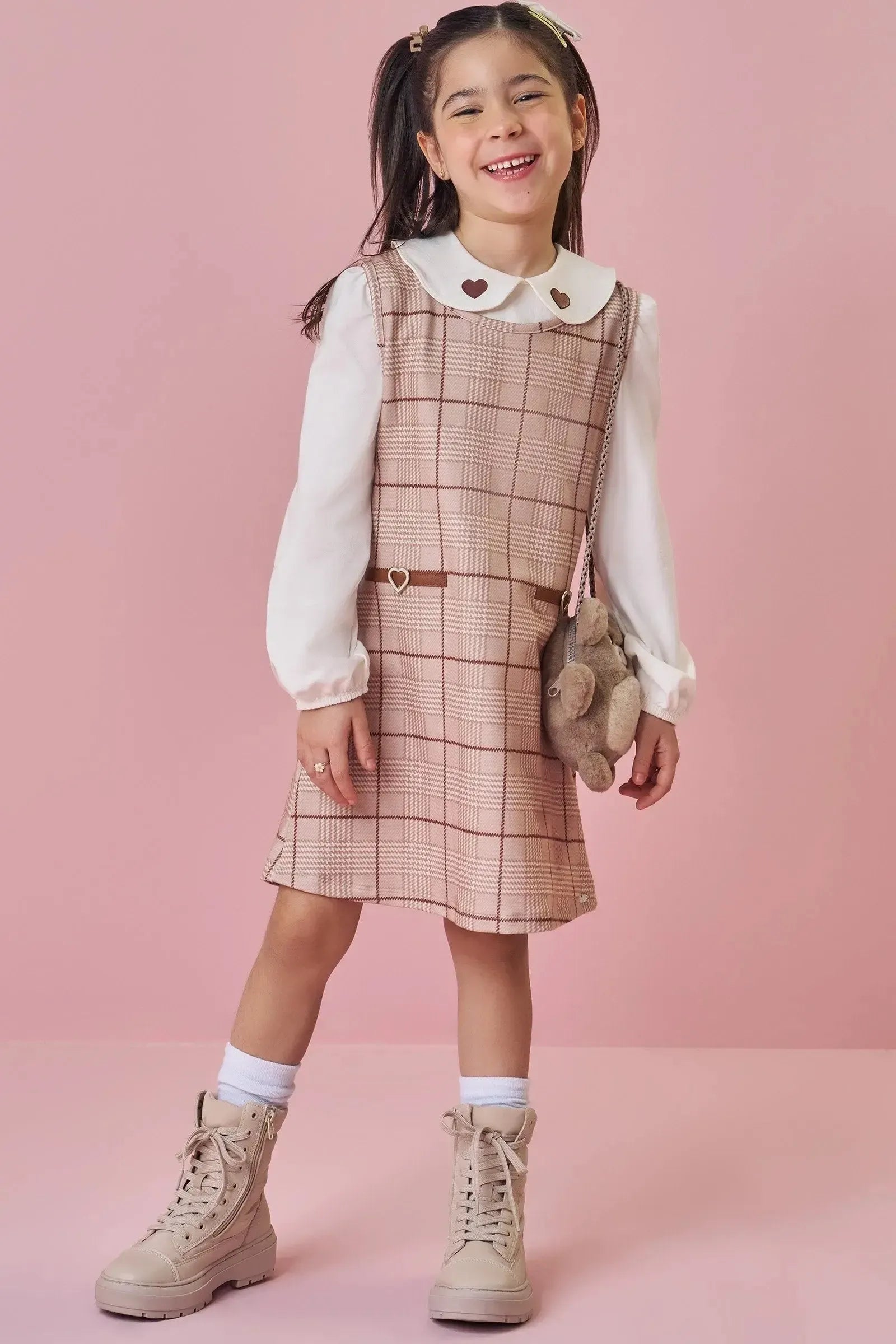 Conjunto de Vestido em Molecotton e Blusa em Cotton 90248 Kukiê Infantil Menina