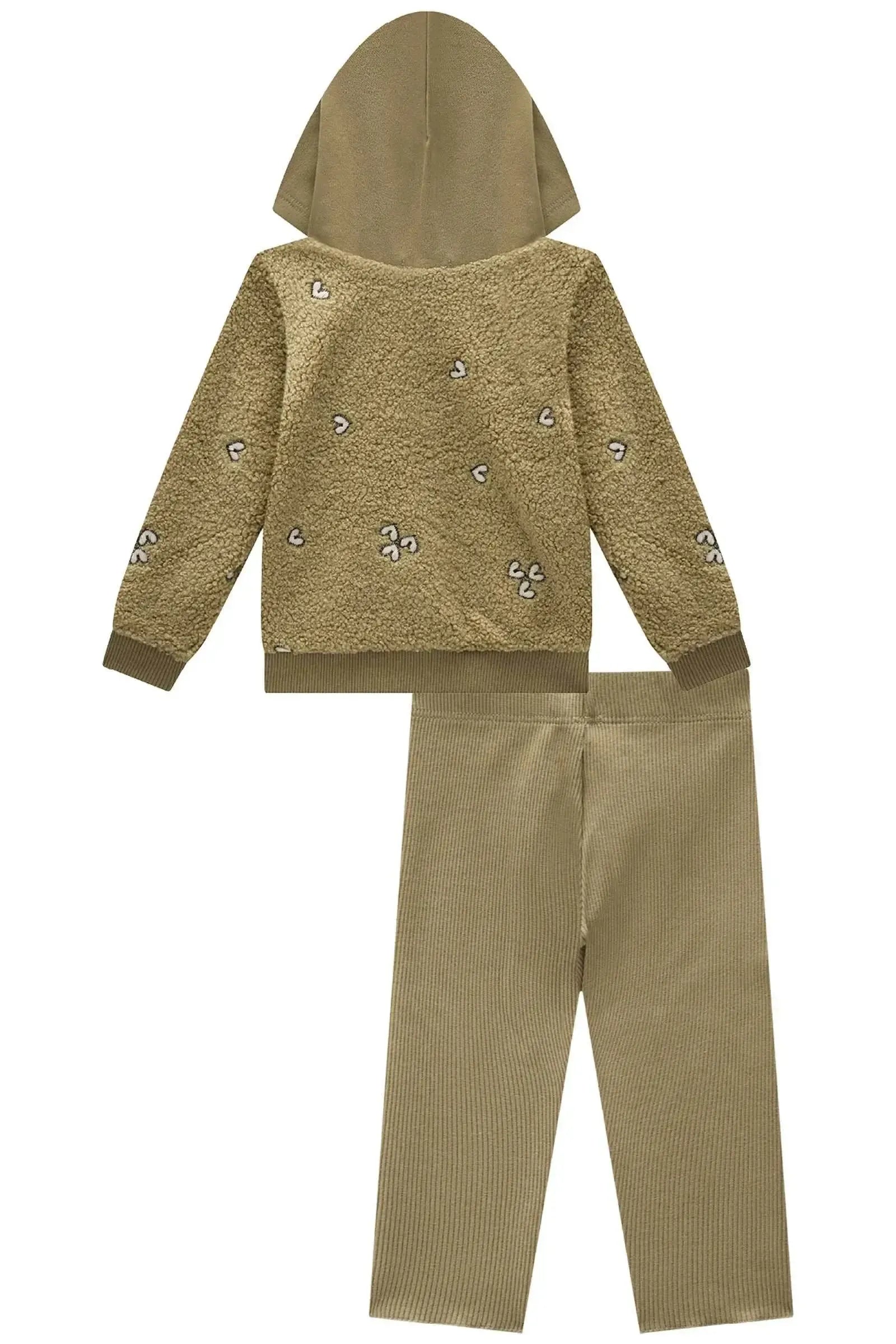 Conjunto Jaqueta em Pelo Carneirinho Bordado e Calça Legging em Ribana Canelada 91332 Infanti Bebê Menina