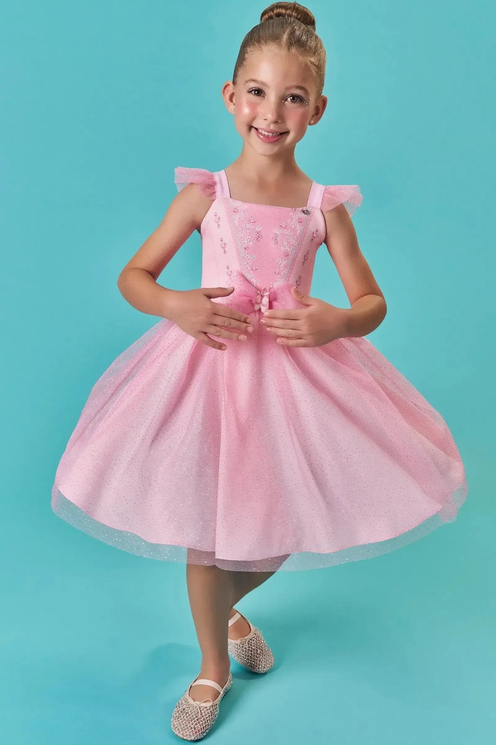 Fantasia de Bailarina em Fly Tech e Tule Glitter 85752 Infanti Infantil Menina