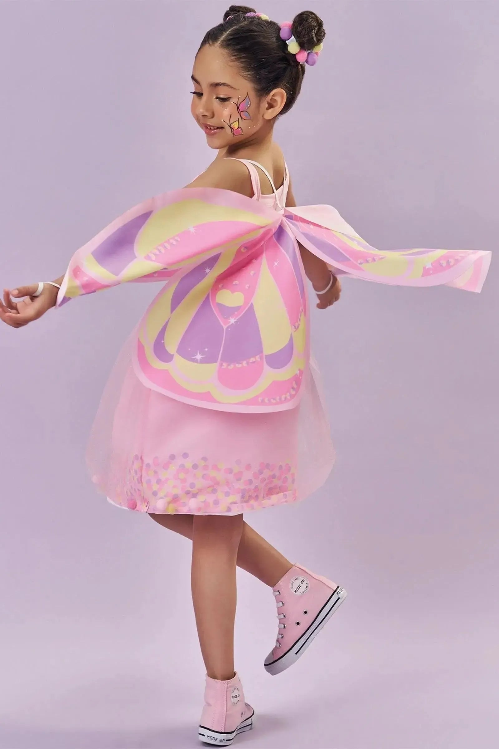 Fantasia de Borboleta (Vestido em Malha UV e Tule Brilho - Acompanha Asa) 85891 Kukiê Infantil Menina