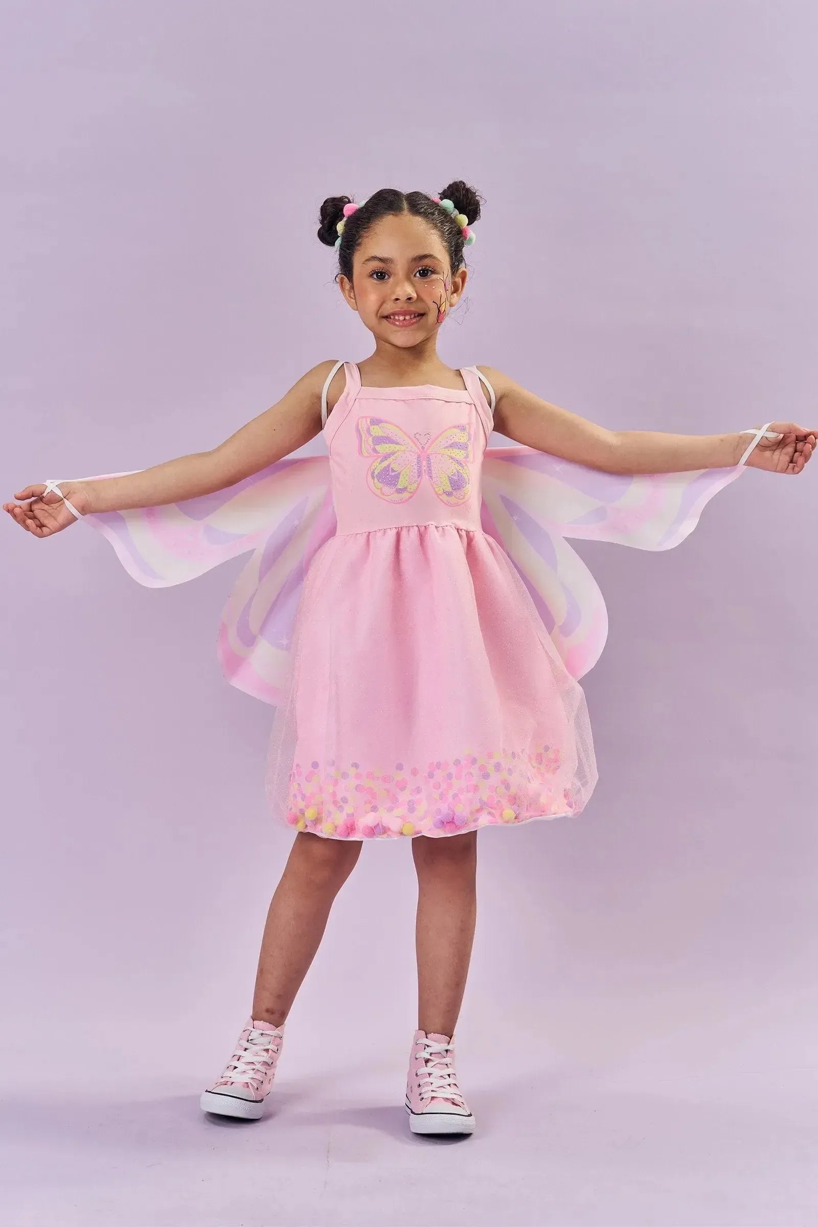 Fantasia de Borboleta (Vestido em Malha UV e Tule Brilho - Acompanha Asa) 85891 Kukiê Infantil Menina