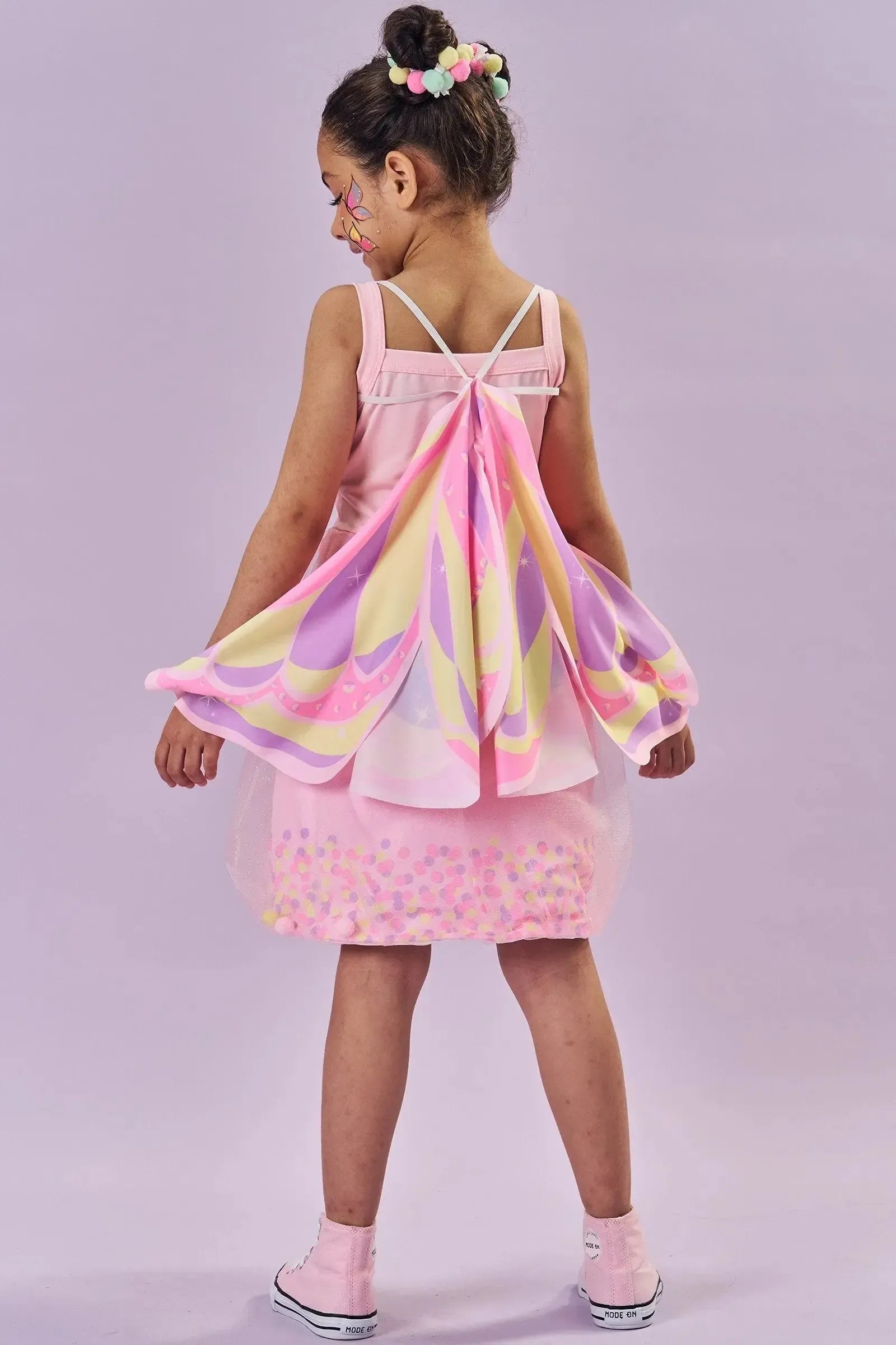 Fantasia de Borboleta (Vestido em Malha UV e Tule Brilho - Acompanha Asa) 85891 Kukiê Infantil Menina