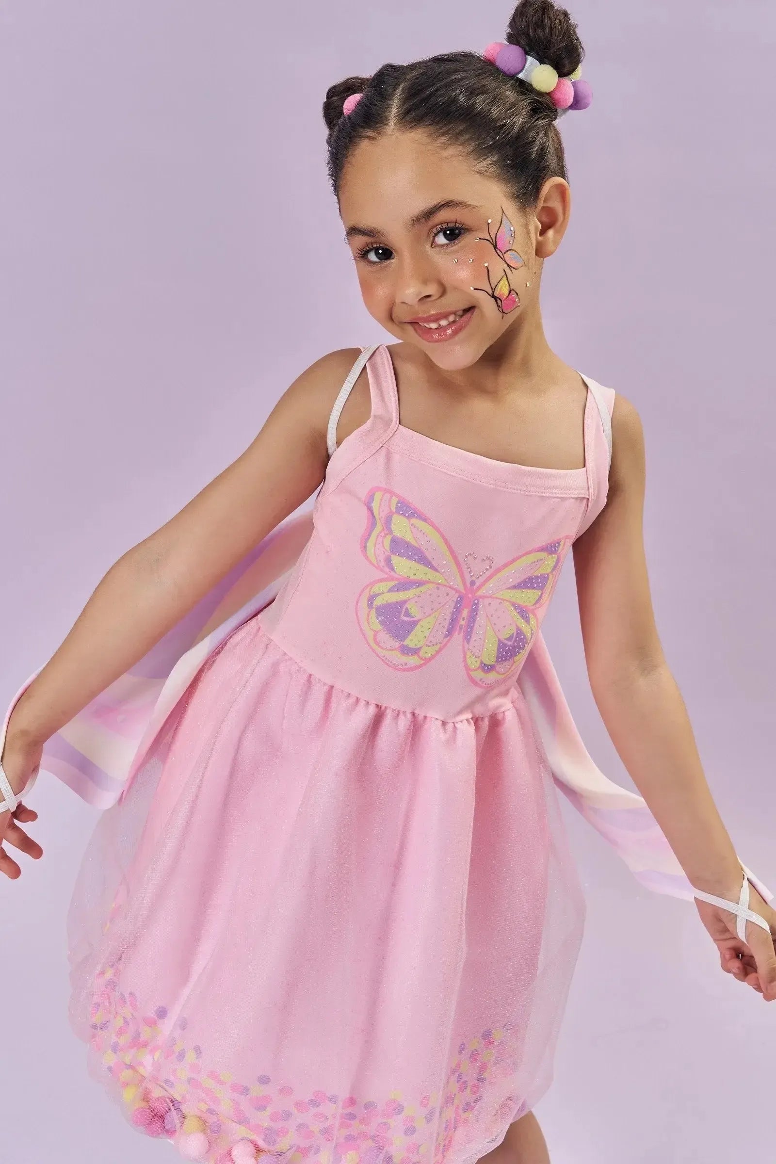 Fantasia de Borboleta (Vestido em Malha UV e Tule Brilho - Acompanha Asa) 85891 Kukiê Infantil Menina