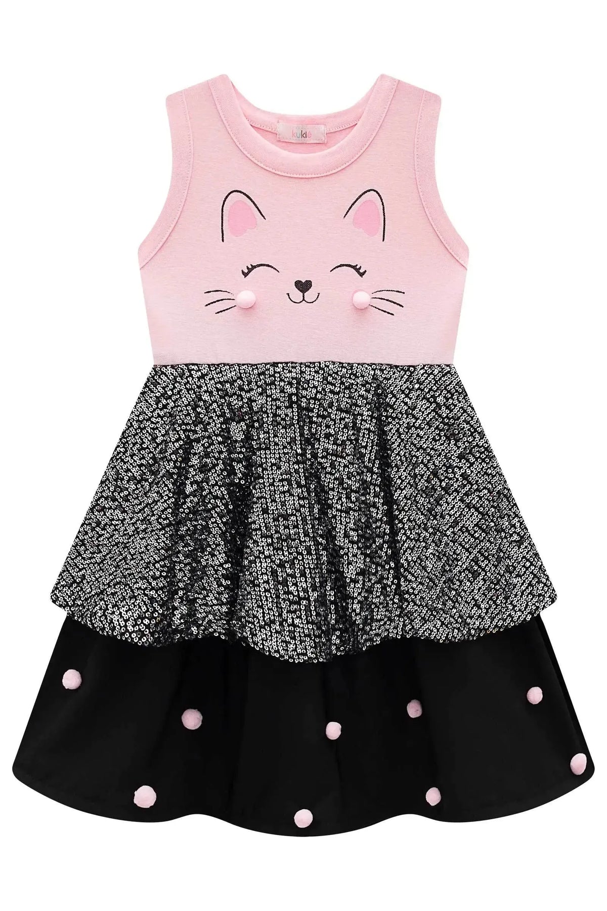 Fantasia de Gatinha (Vestido em Ribana e Paetê. Acompanha Arco e Rabo Removível) 99727 Kukiê Infantil Menina