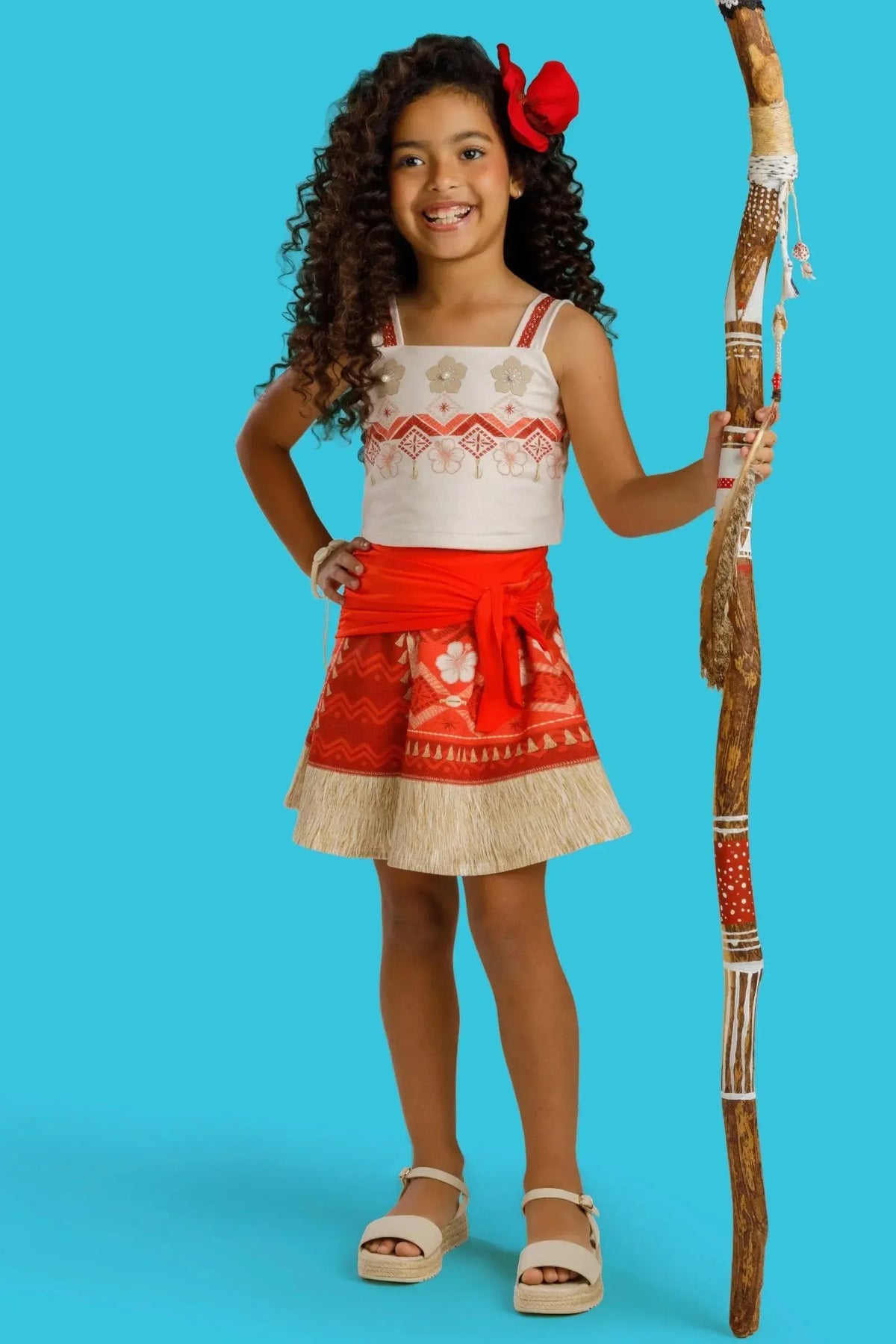Fantasia de Havaiana (Cropped em Malha Uv e Saia em Fly Tech com Shorts Embutido) 97604 Kukiê Infantil Menina