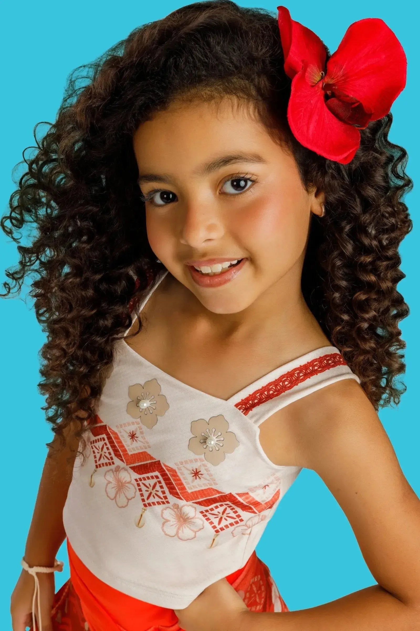 Fantasia de Havaiana (Cropped em Malha Uv e Saia em Fly Tech com Shorts Embutido) 97604 Kukiê Infantil Menina