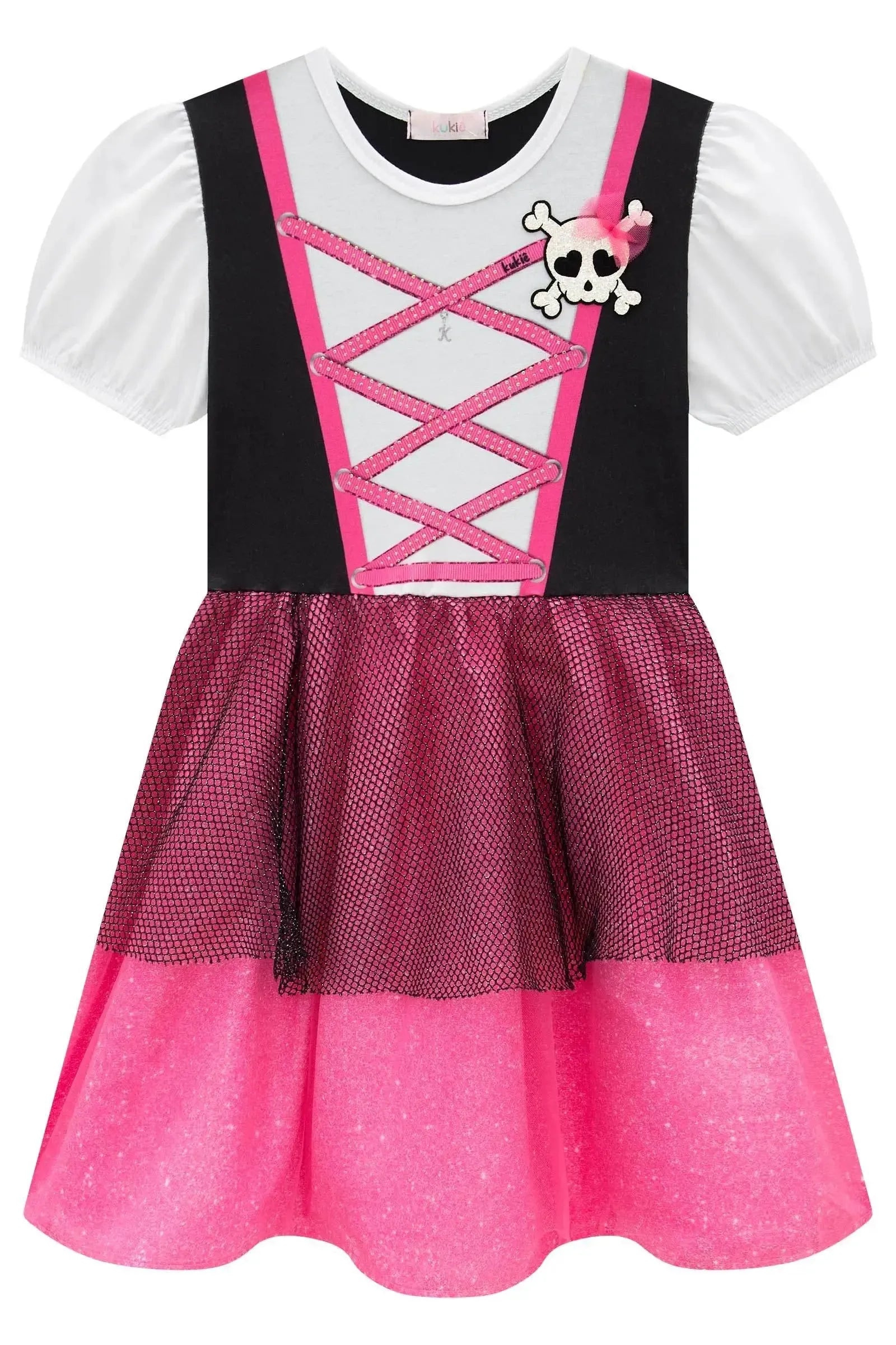 Fantasia de Piratinha (Vestido em Malha Power Tule e Paetê. Acompanha Tapa Olho) 97622 Kukiê Infantil Menina