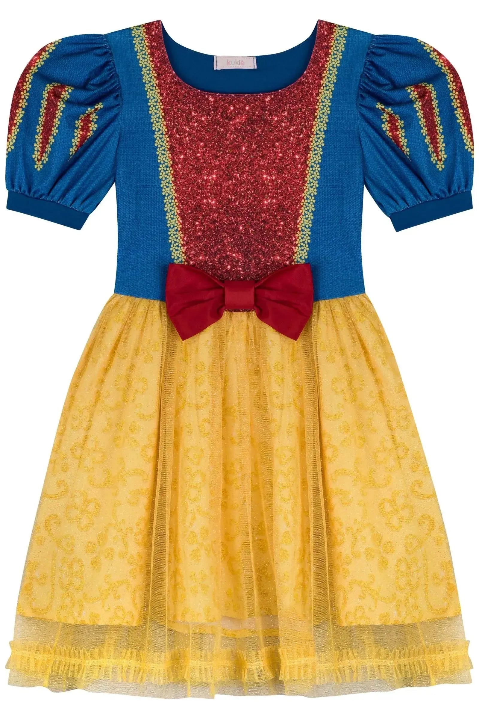 Fantasia de Princesa Branca Das Neves (Vestido em Malha UV e Tule Brilho) 85881 Kukiê Infantil Menina