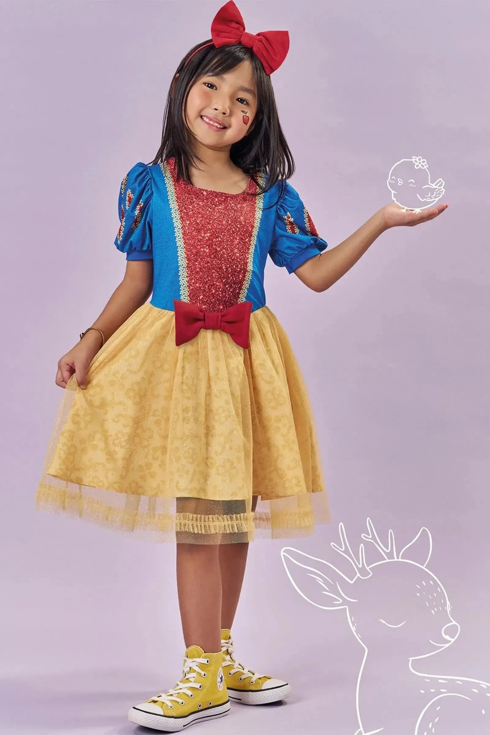 Fantasia de Princesa Branca Das Neves (Vestido em Malha UV e Tule Brilho) 85881 Kukiê Infantil Menina