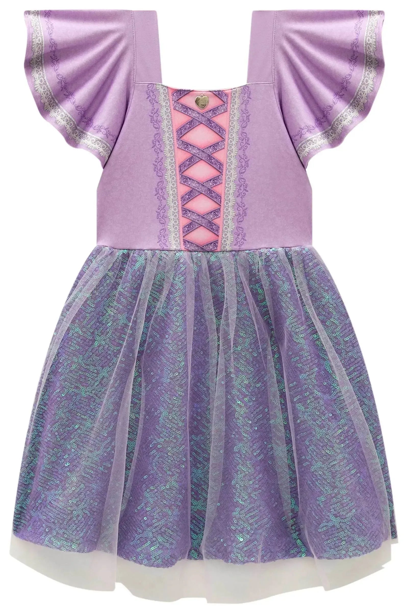 Fantasia de Princesa Da Torre em Malha UV Paetê e Tule. 97668 Infanti Infantil Menina