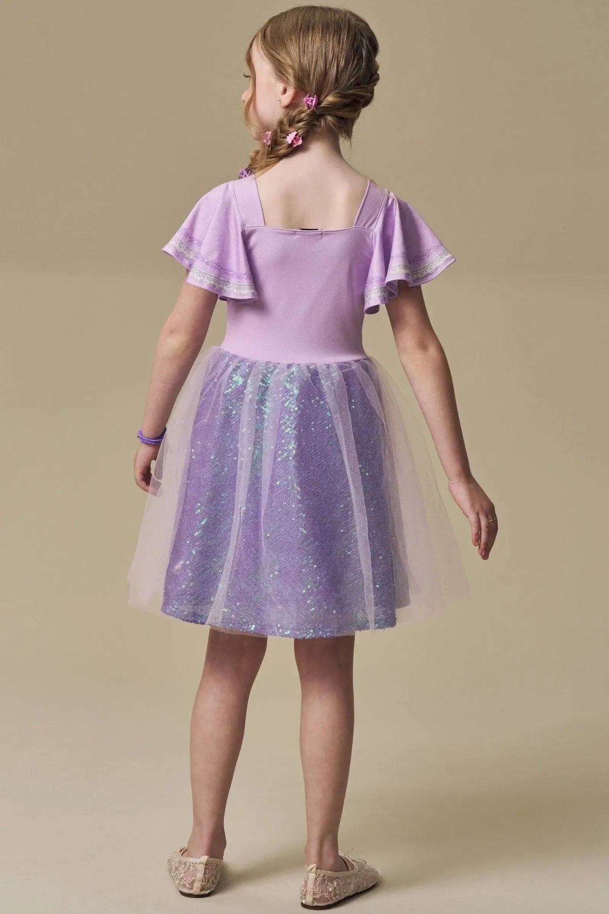 Fantasia de Princesa Da Torre em Malha UV Paetê e Tule. 97668 Infanti Infantil Menina