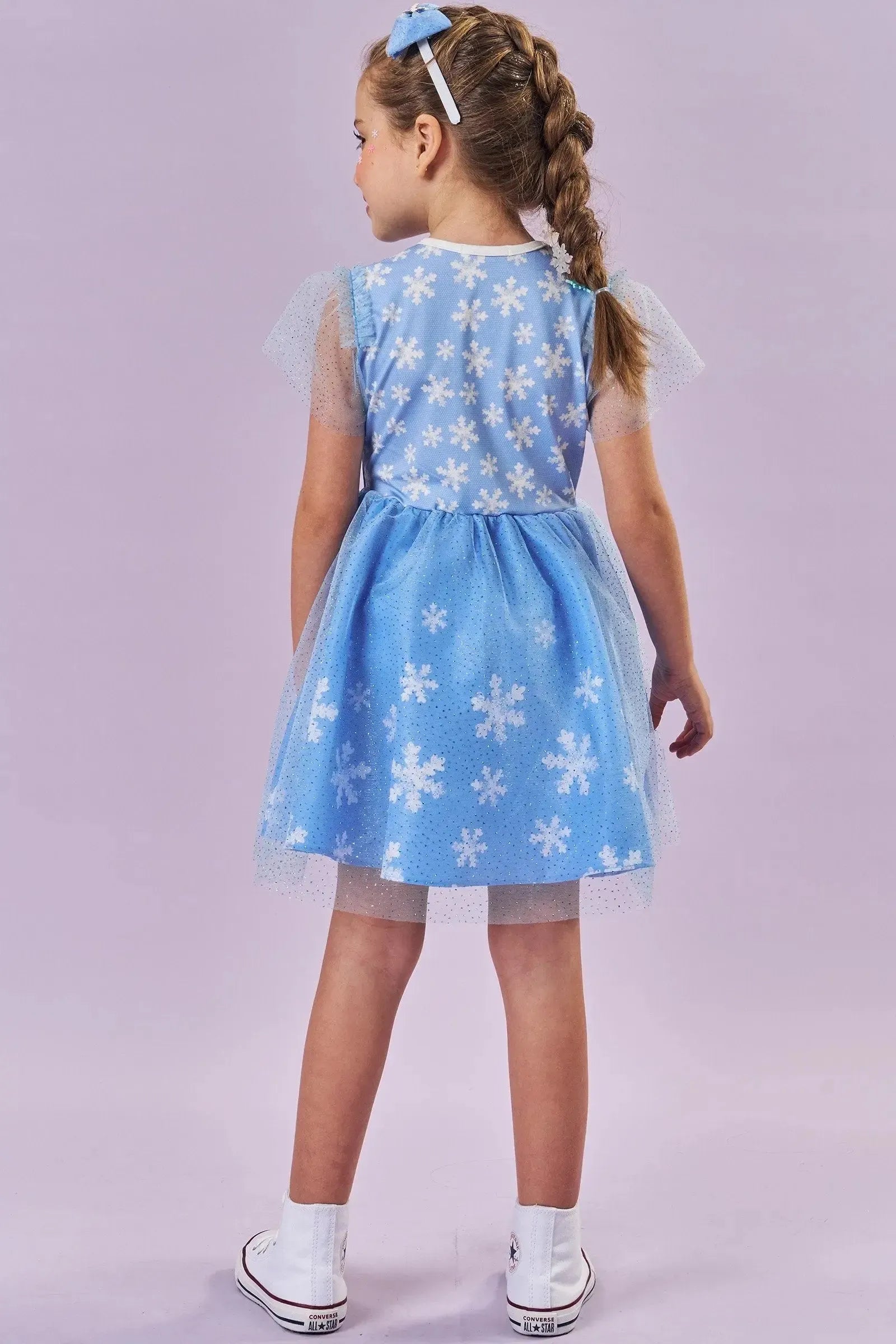 Fantasia de Princesa Do Gelo (Vestido em Malha UV e Tule Brilho - Acompanha Arco) 85886 Kukiê Infantil Menina