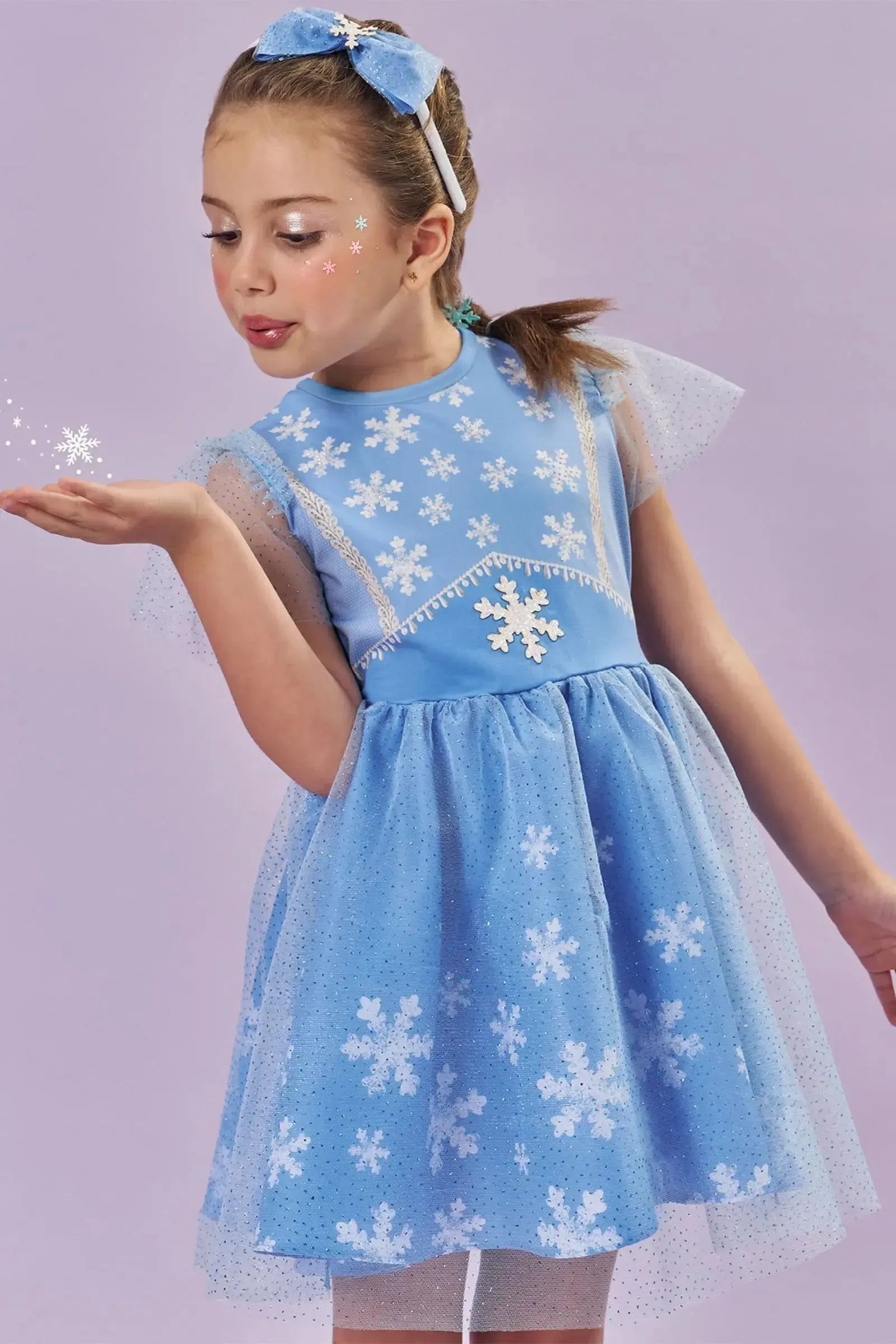 Fantasia de Princesa Do Gelo (Vestido em Malha UV e Tule Brilho - Acompanha Arco) 85886 Kukiê Infantil Menina