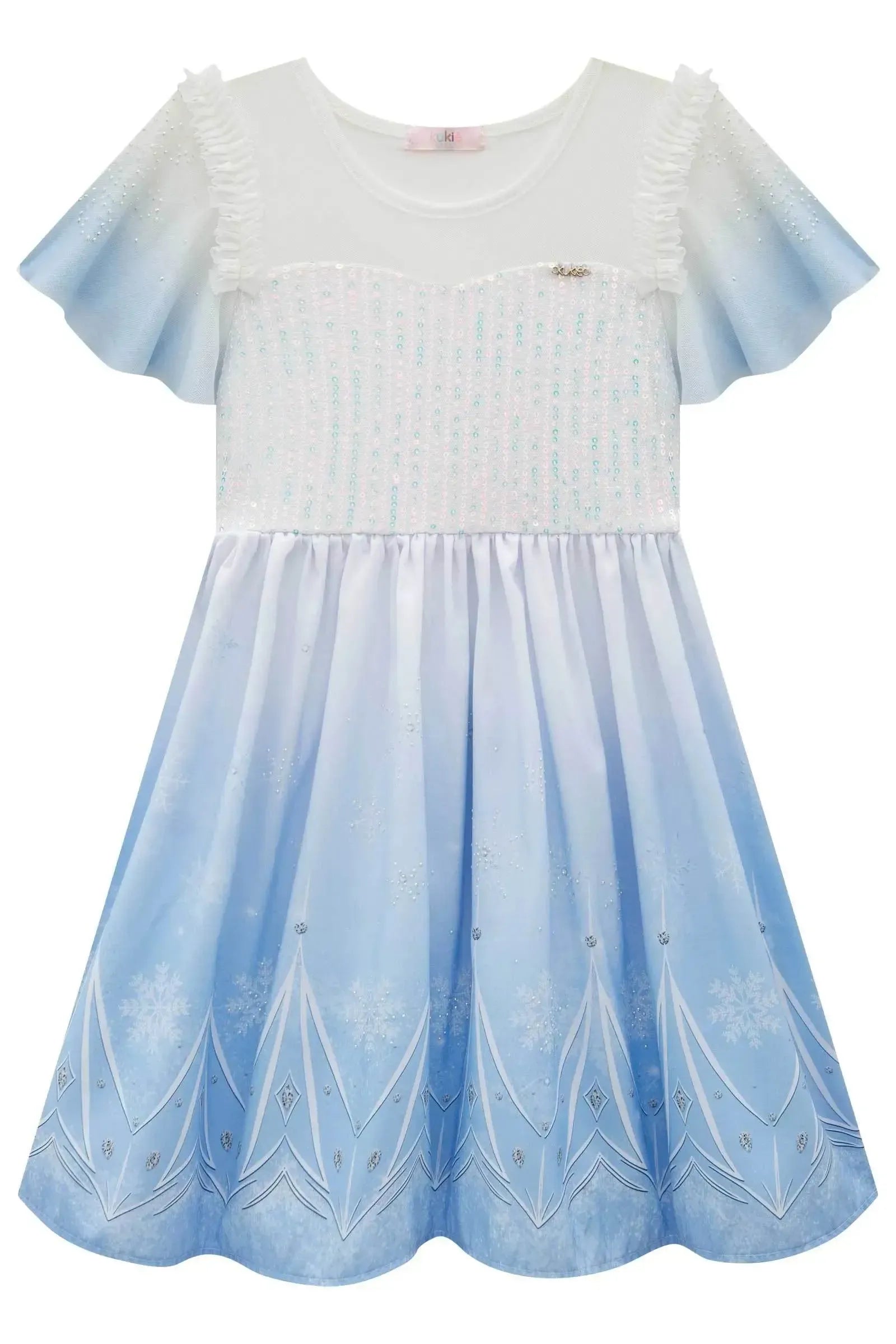 Fantasia de Princesa Do Gelo (Vestido em Malha UV Malha Paetê e Tule Brilho) 97603 Kukiê Infantil Menina