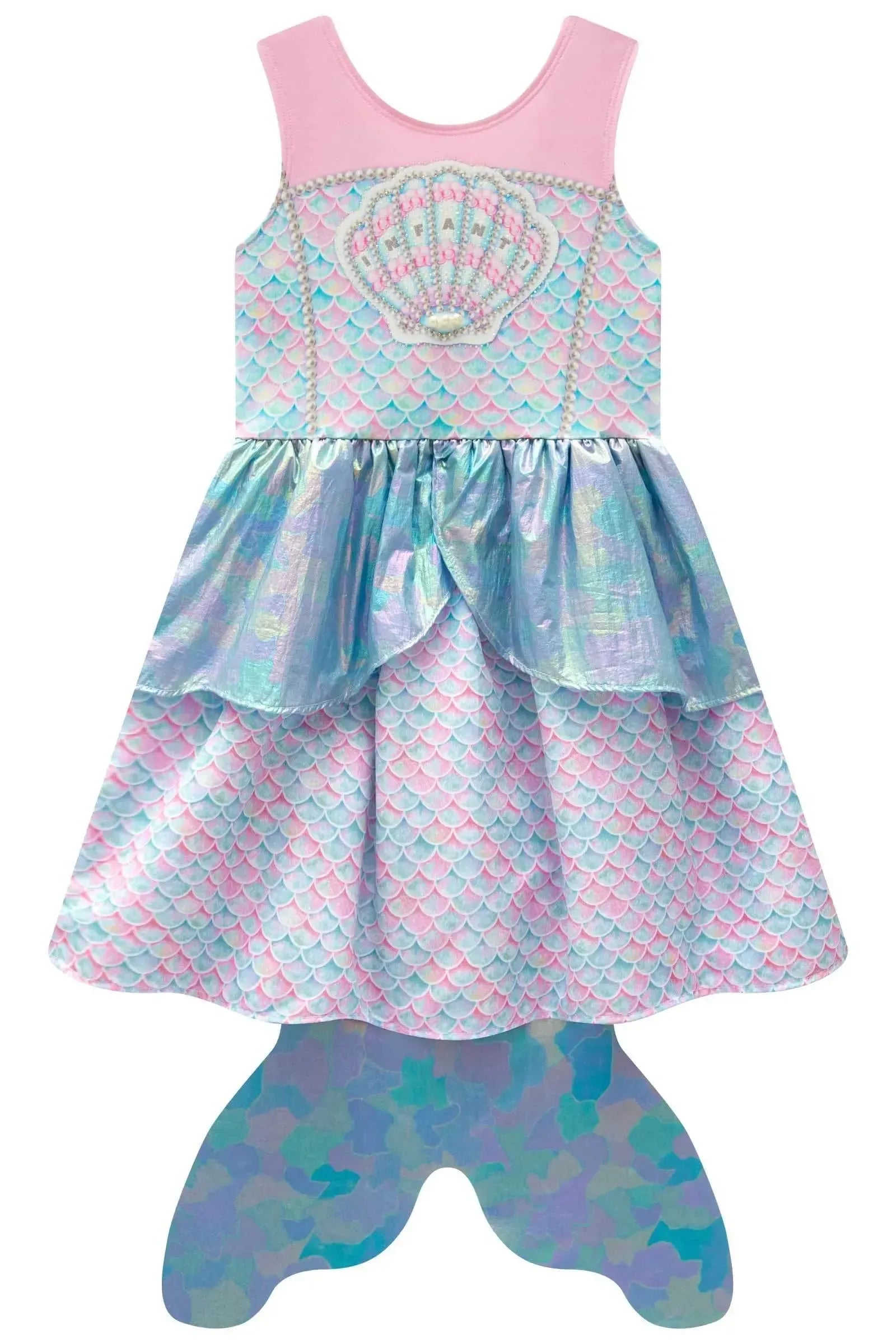 Fantasia de Sereia em Fly Tech e Nylon Holográfico 97401 Infanti Infantil Menina