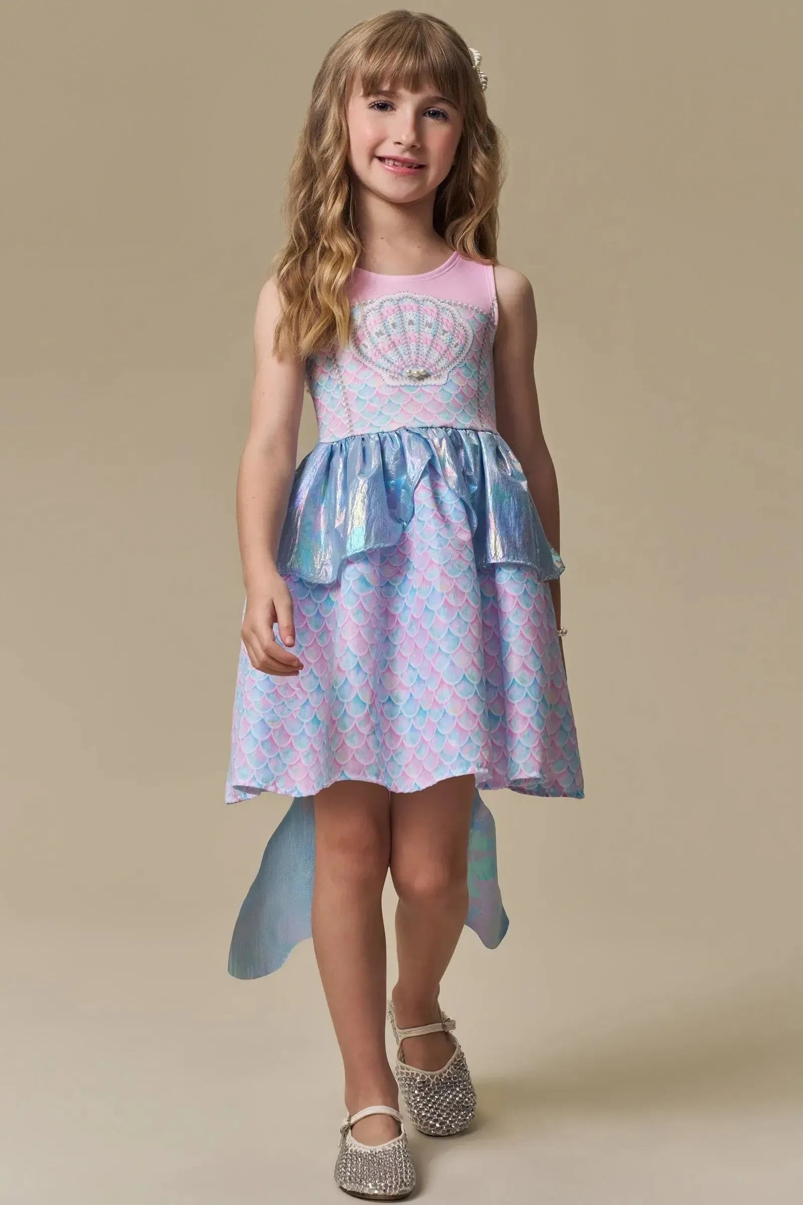 Fantasia de Sereia em Fly Tech e Nylon Holográfico 97401 Infanti Infantil Menina