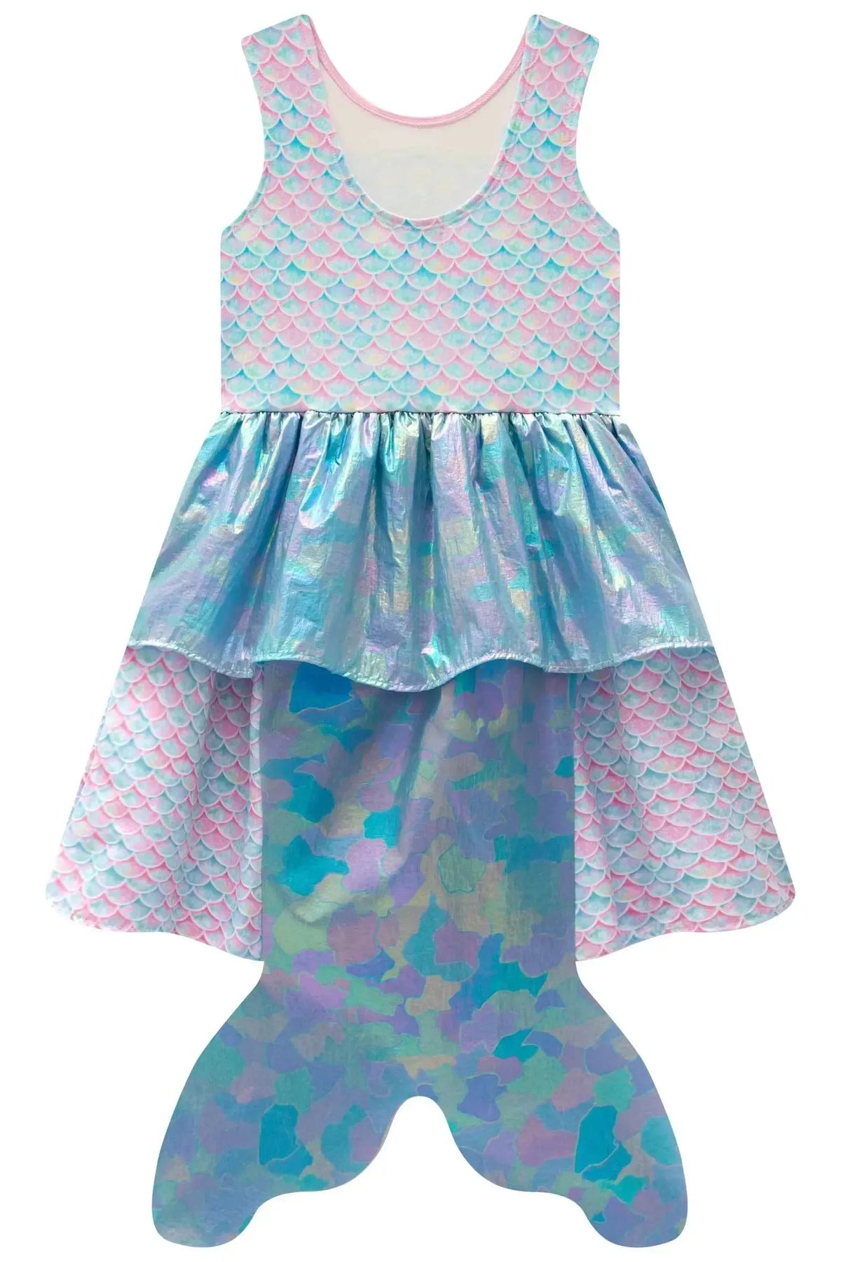 Fantasia de Sereia em Fly Tech e Nylon Holográfico 97401 Infanti Infantil Menina
