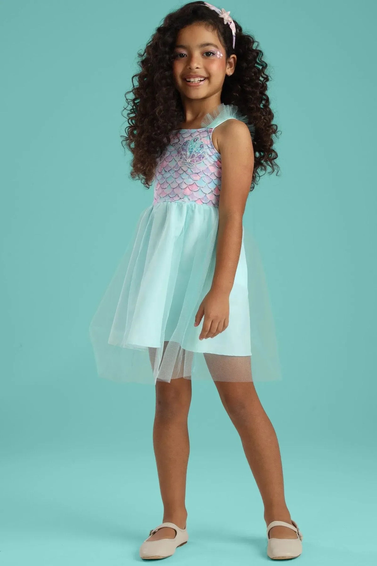 Fantasia de Sereia (Vestido em Malha UV Tule e Paetê Cristal Acompanha Cauda Removível) 97607 Kukiê Infantil Menina