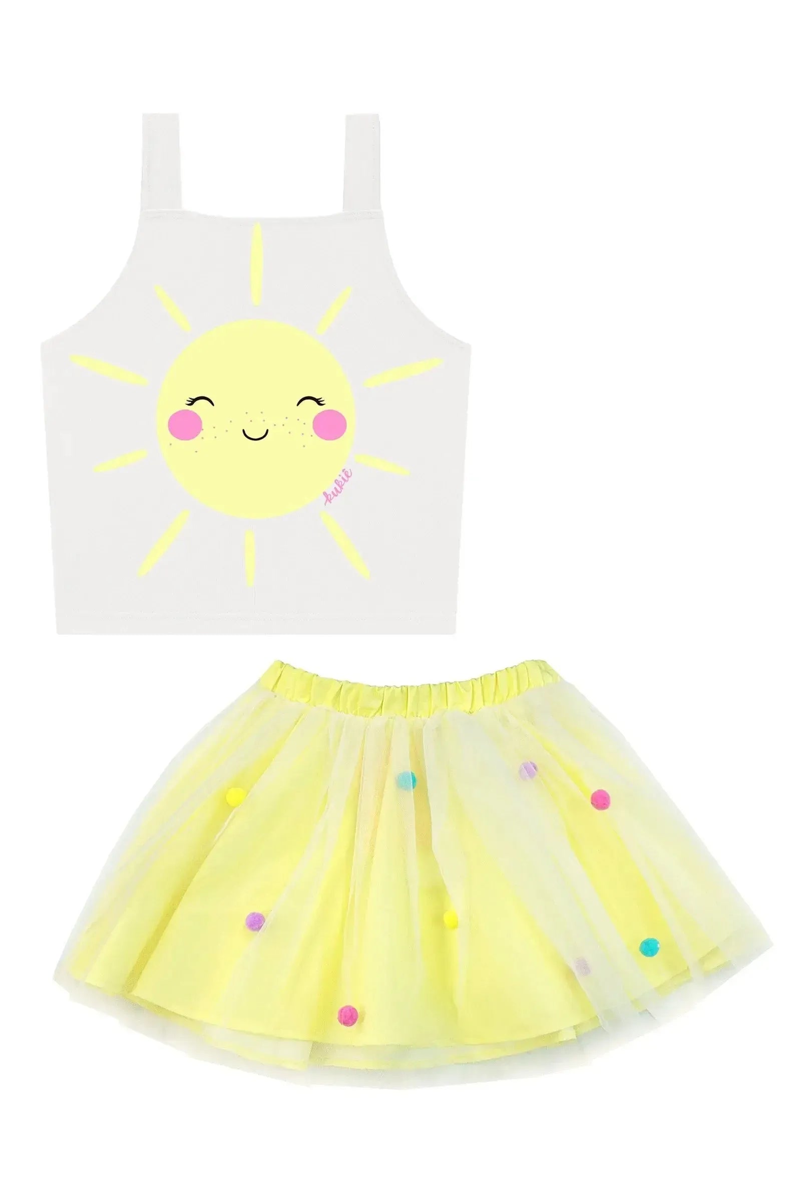 Fantasia de Sol (Blusa Cropped em Fly Tech e Saia em Tule) 88571 Kukiê Infantil Menina
