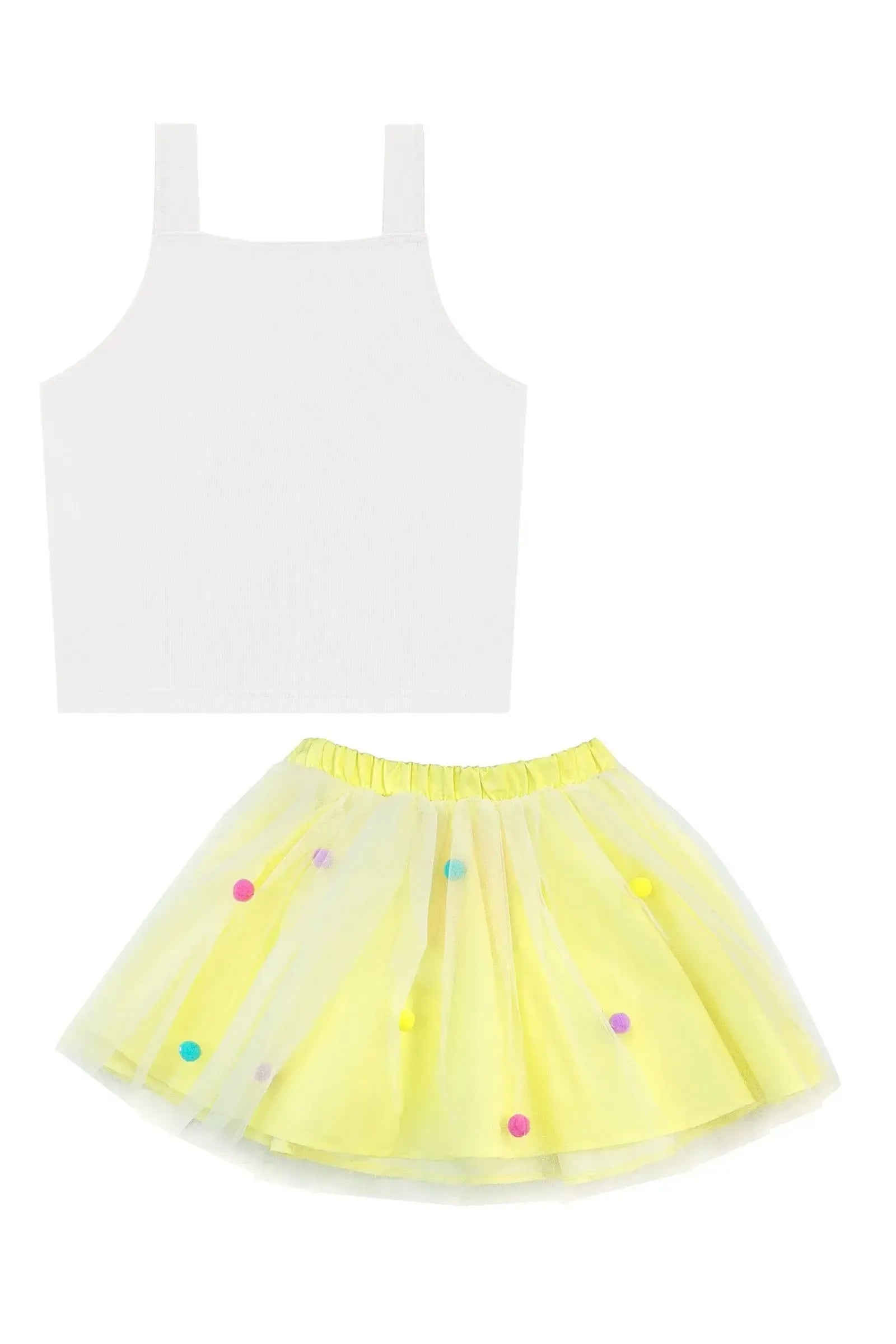 Fantasia de Sol (Blusa Cropped em Fly Tech e Saia em Tule) 88571 Kukiê Infantil Menina