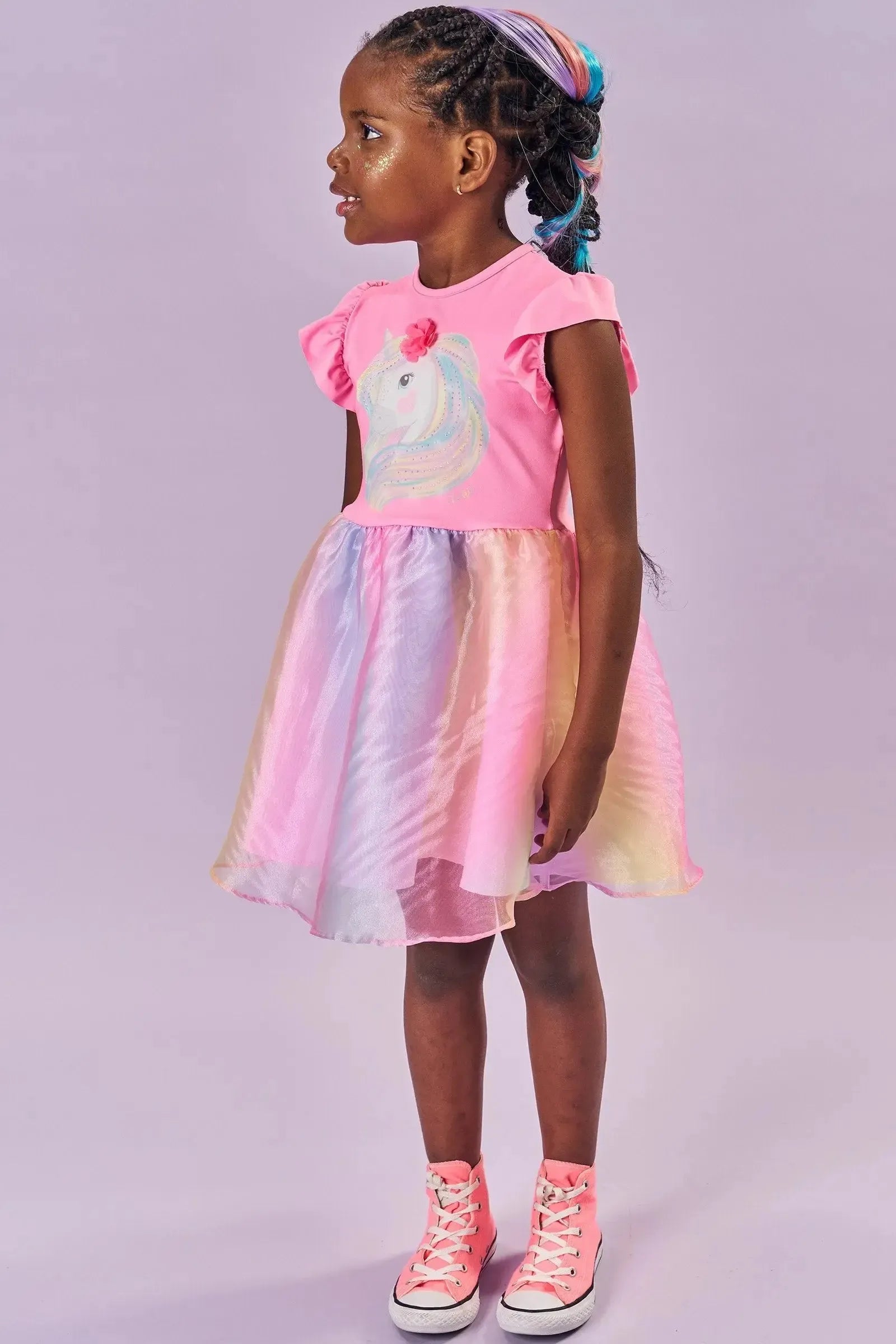 Fantasia de Unicórnio (Vestio em Malha UV Nylon e Organza) 85885 Kukiê Infantil Menina