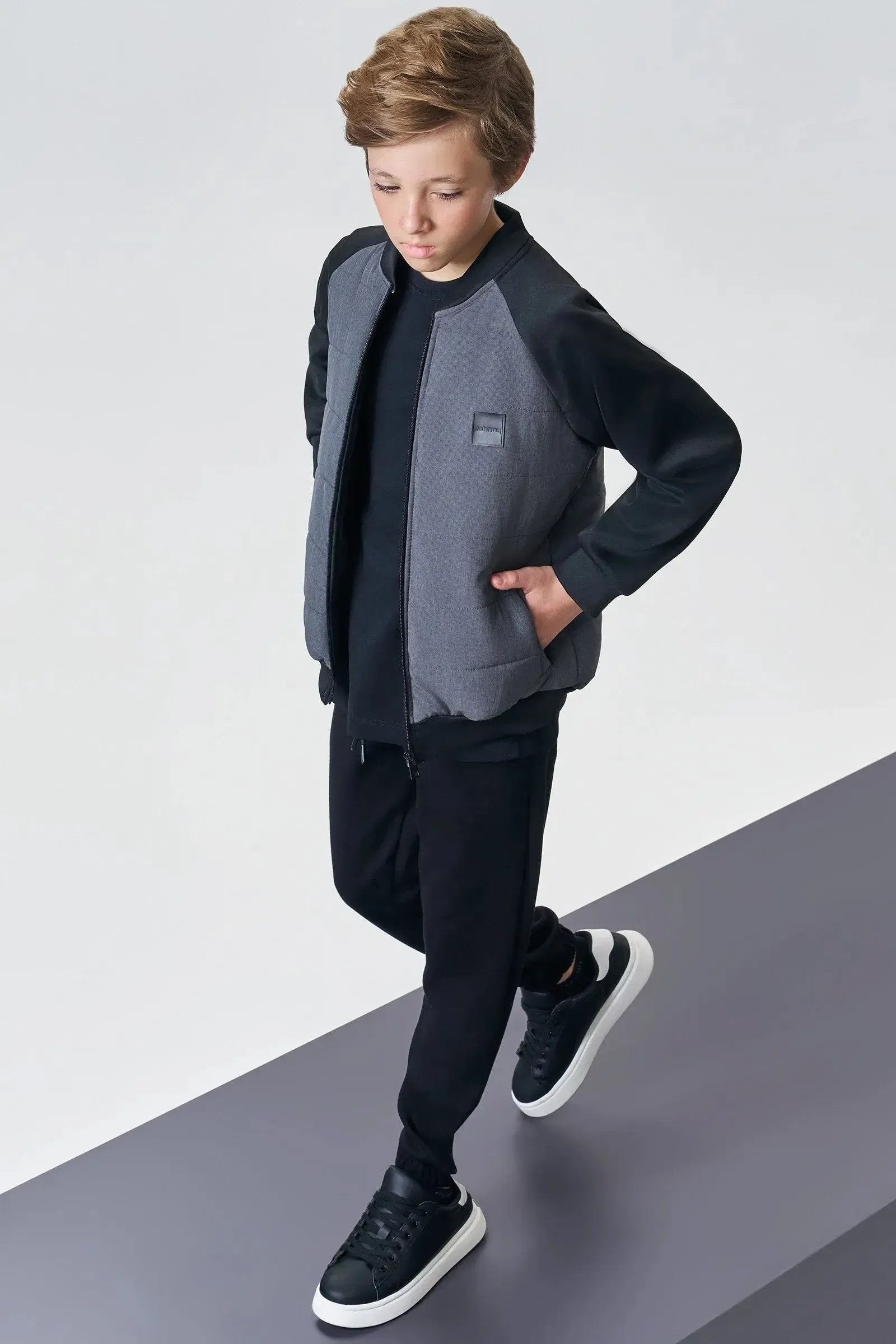 Jaqueta Bomber em Nylon Stripes e Malha Tecnonew com Elastano 89363 Johnny Fox Teen Menino